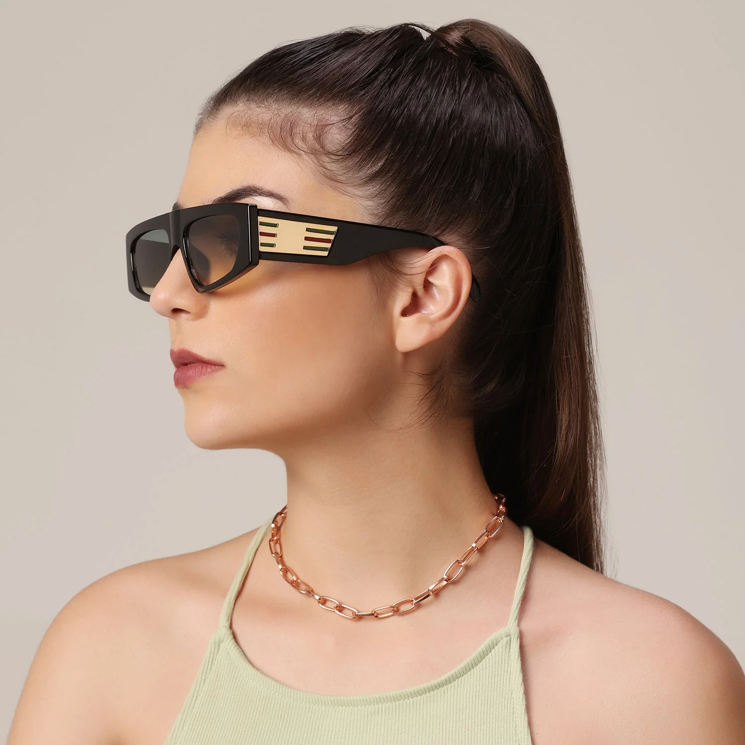 Designer Black Retro Bold Rectangular Black Sunglasses - Image 2