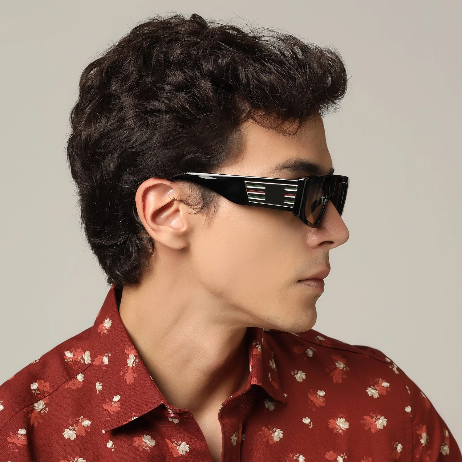 Designer Black Retro Bold Rectangular Black Sunglasses - Image 3