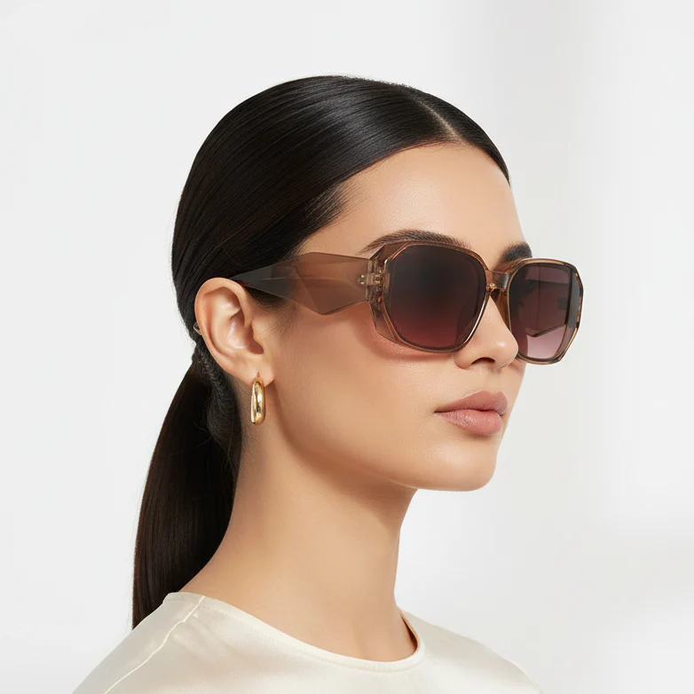 Designer Bold Crystal Brown Rectangular Sunglasses