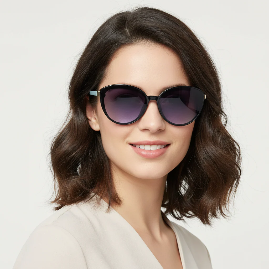Designer Cat Eye Black-Green Sunglasses For Women