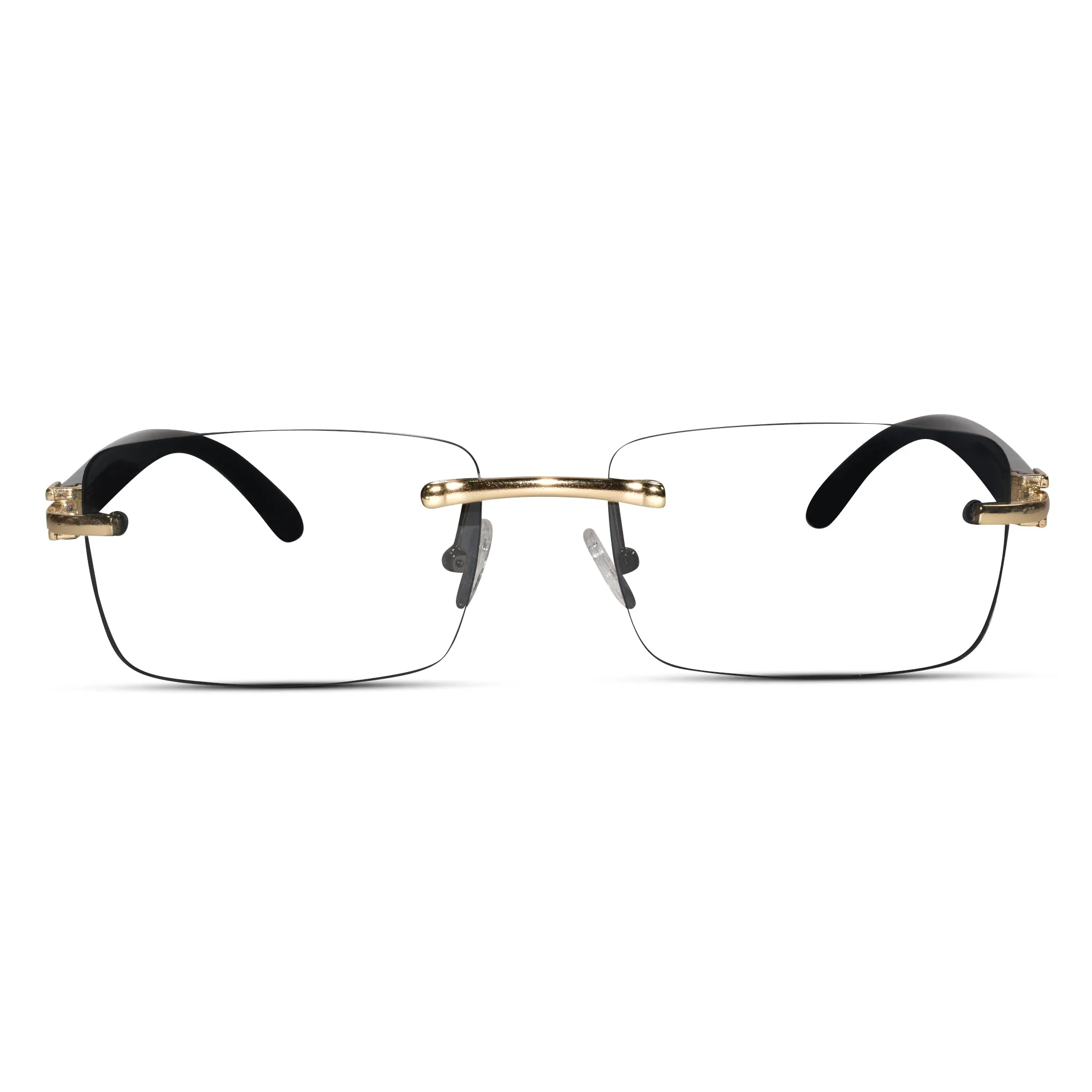 Designer Gold Black Reactngular Rimless Eyeglasses - Image 2
