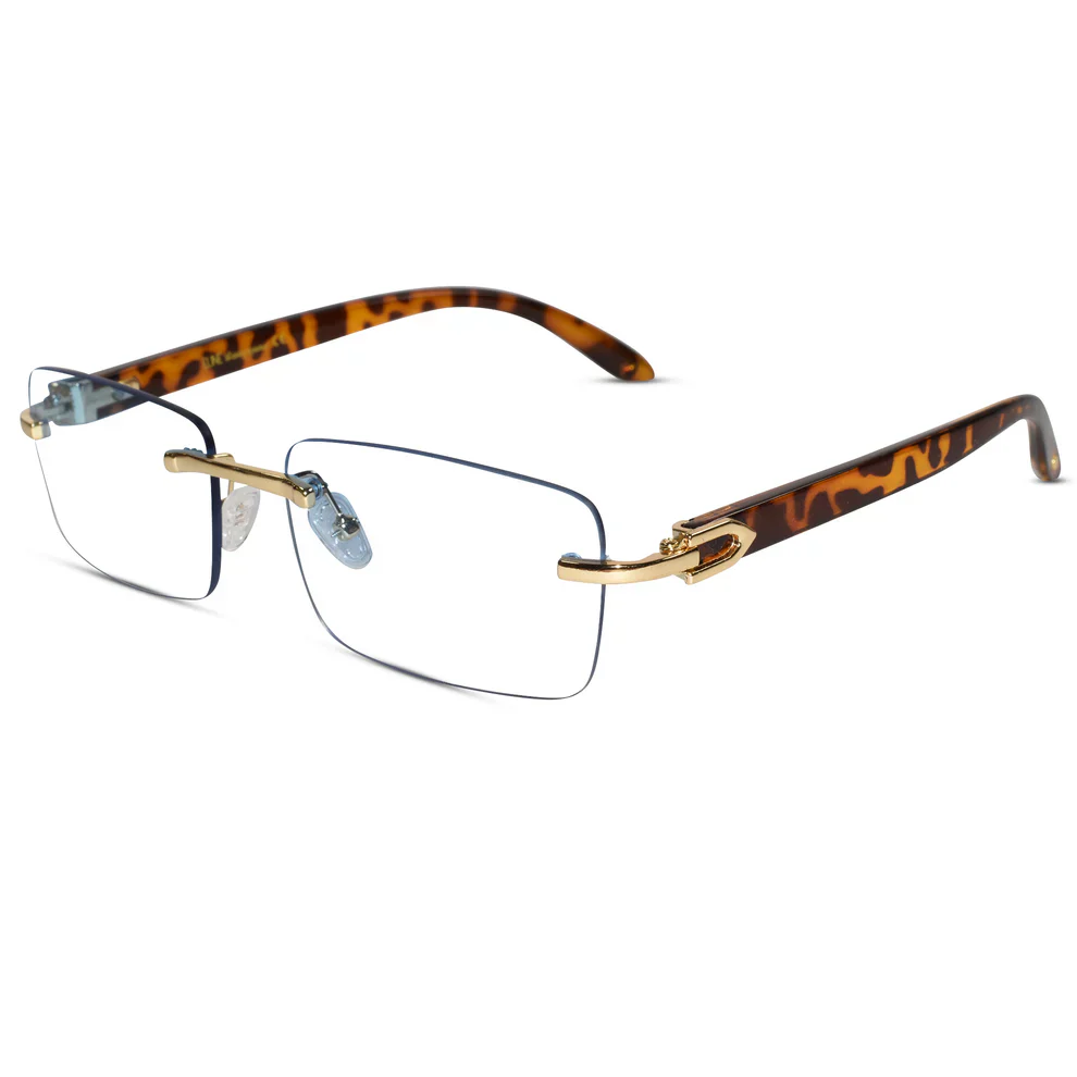 Designer Gold Black Reactngular Rimless Eyeglasses - Image 9