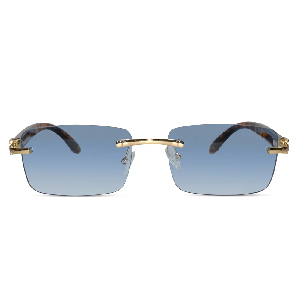 Designer Gold Black Rectangular Rimless Sunglasses - Image 6