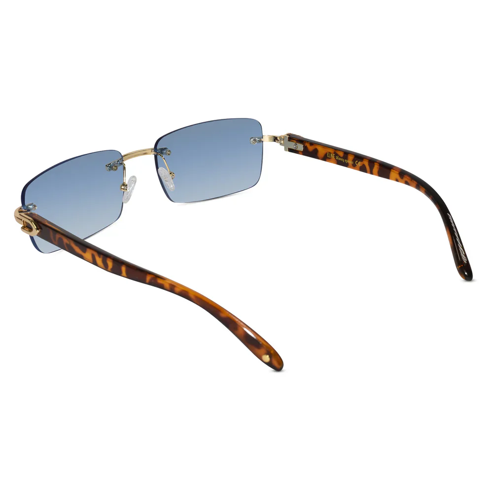 Designer Gold Black Rectangular Rimless Sunglasses - Image 7