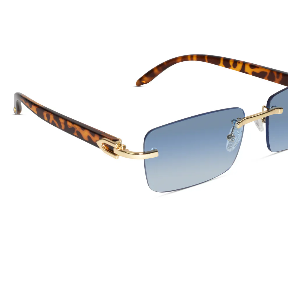 Designer Gold Black Rectangular Rimless Sunglasses - Image 8