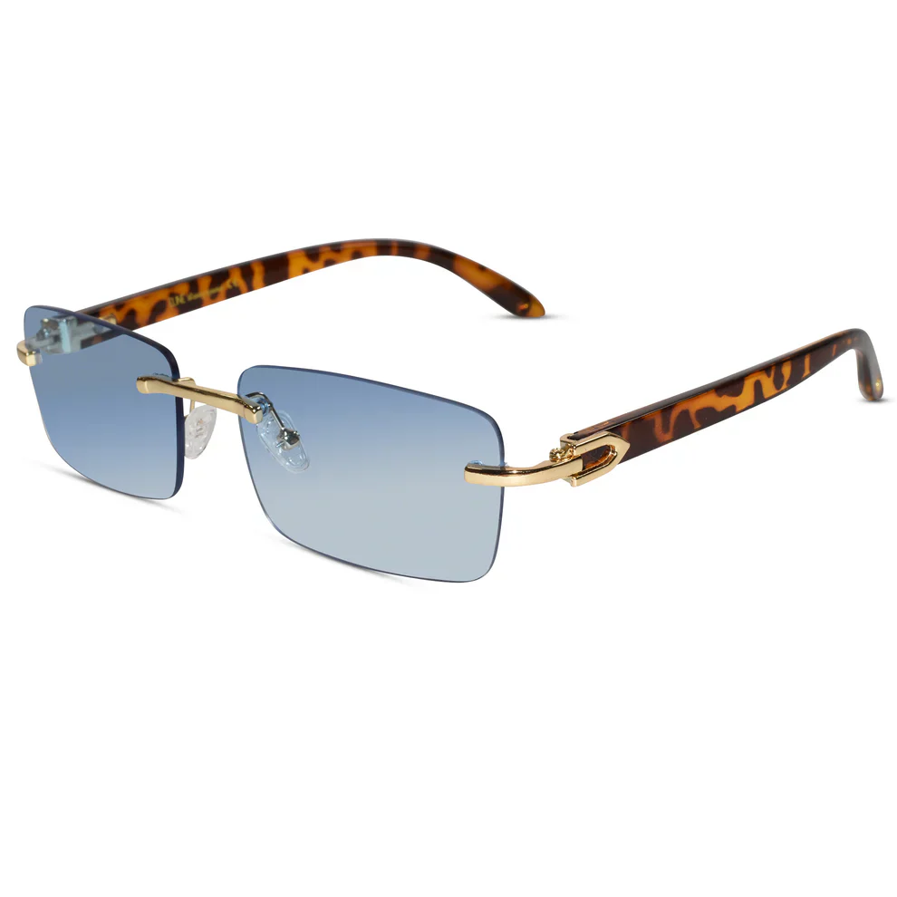 Designer Gold Black Rectangular Rimless Sunglasses - Image 9