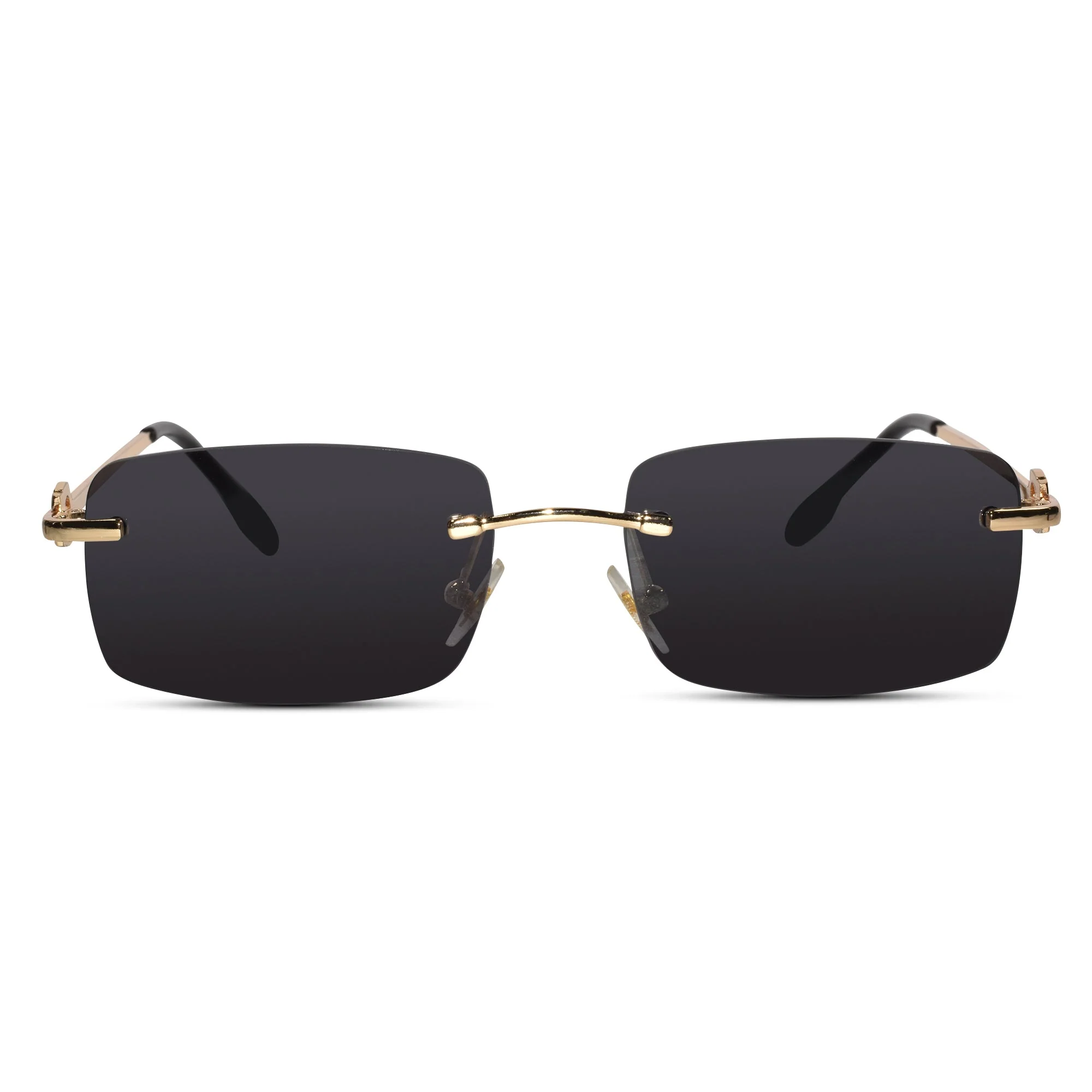 Designer Gold Black Rectangular Sunglasses - Image 2