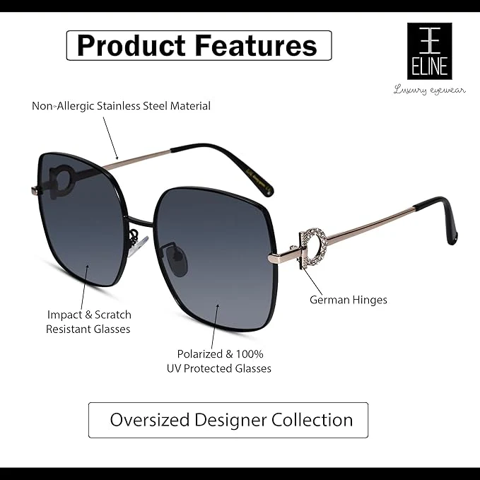 Designer Oversize Black Square Sunglasses - Image 4