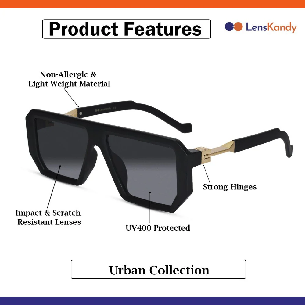 Designer Retro Matt Black Sunglasses For Men - Image 4