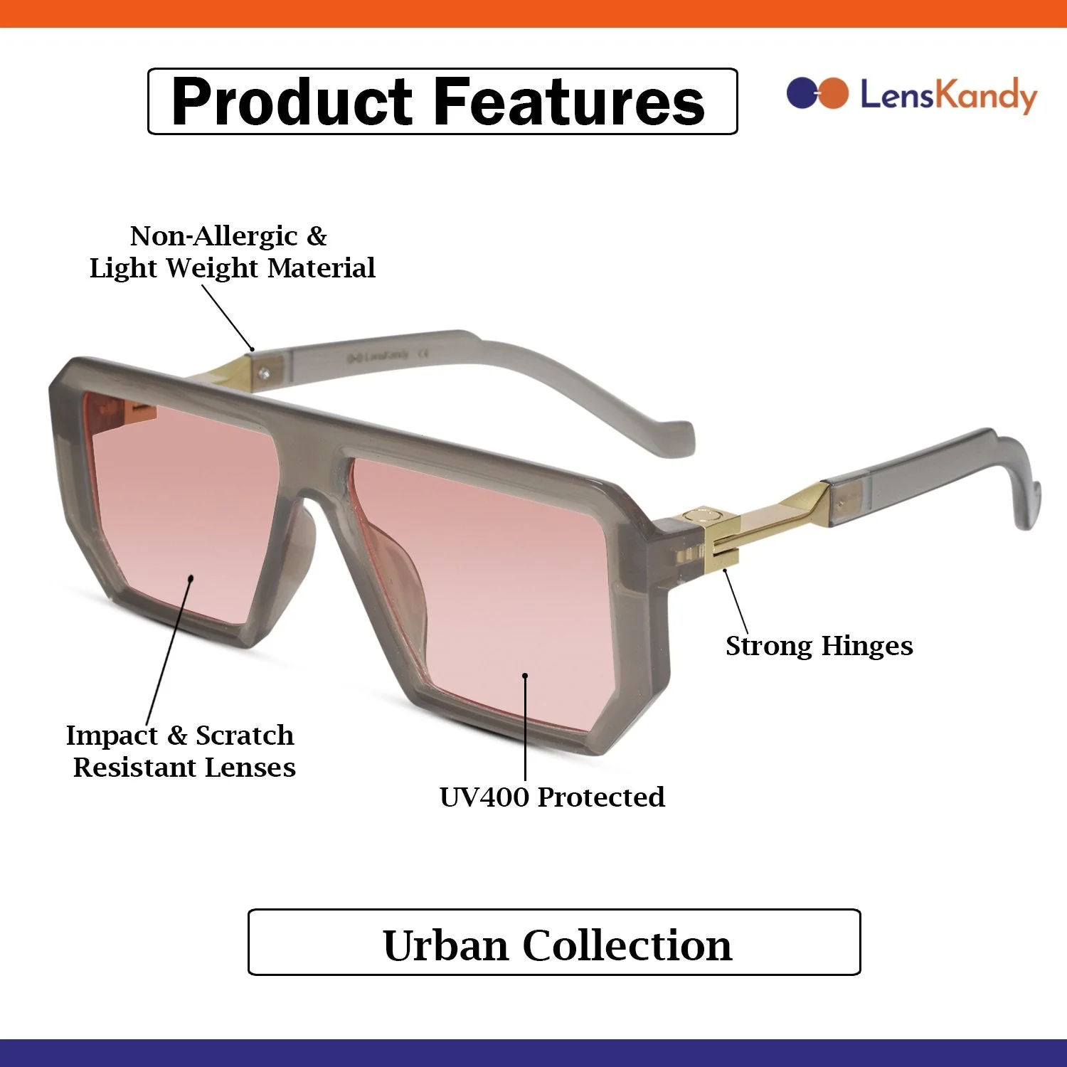 Designer Tint Retro Grey Sunglasses - Image 5