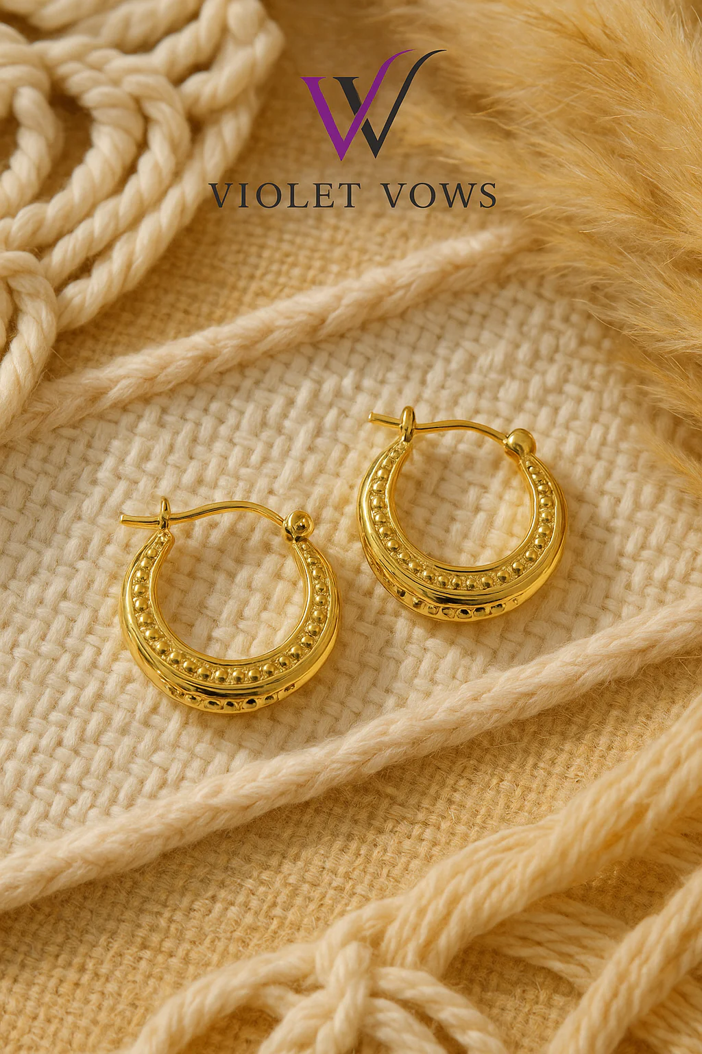 Detailed Filigree Pattern Gold Hoop Earrings - Image 2