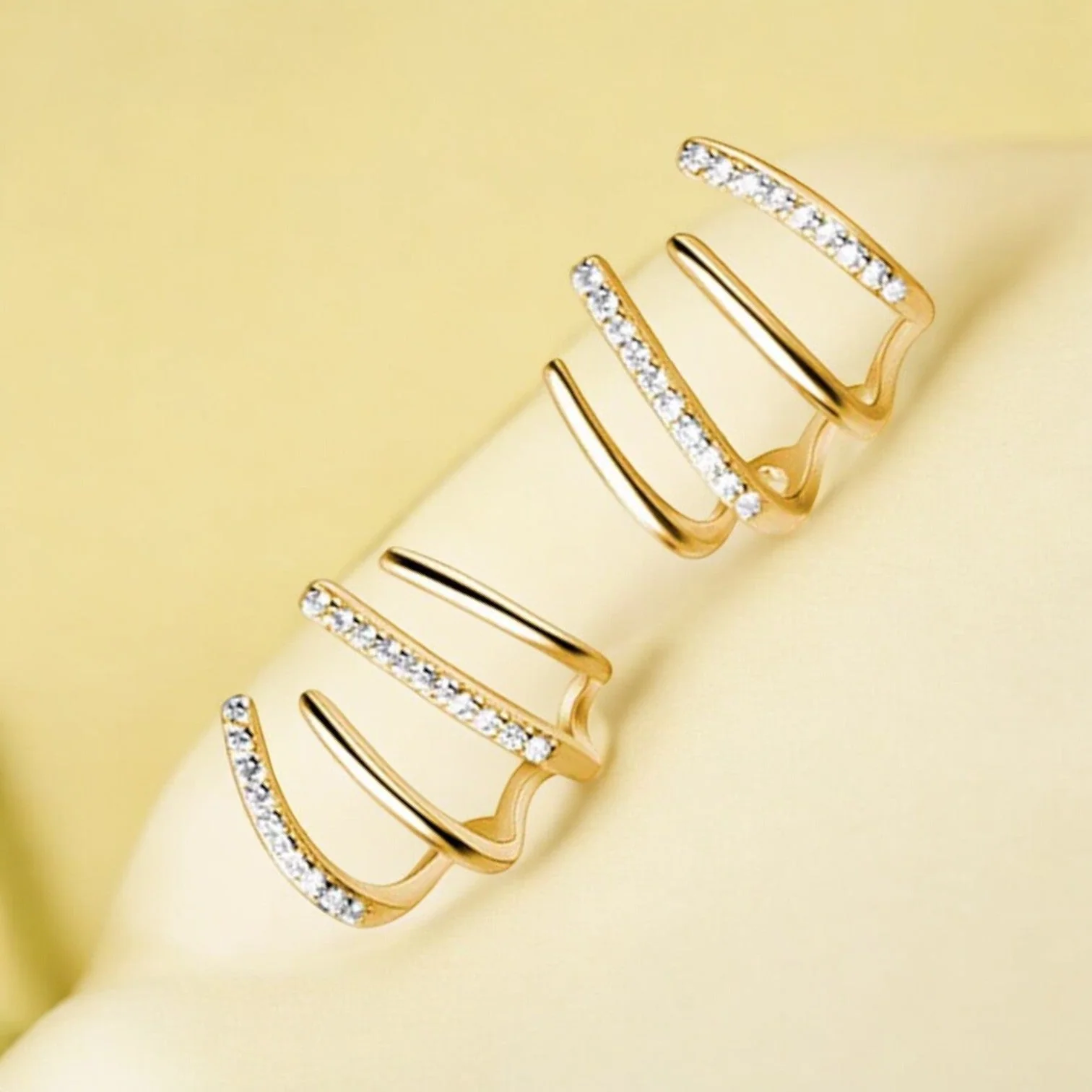 Diamond Four Claw Golden Stud Earring - Image 3