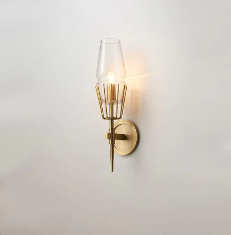 Diamond Shape Glass & Metal Golden Wall Lamp - Image 2