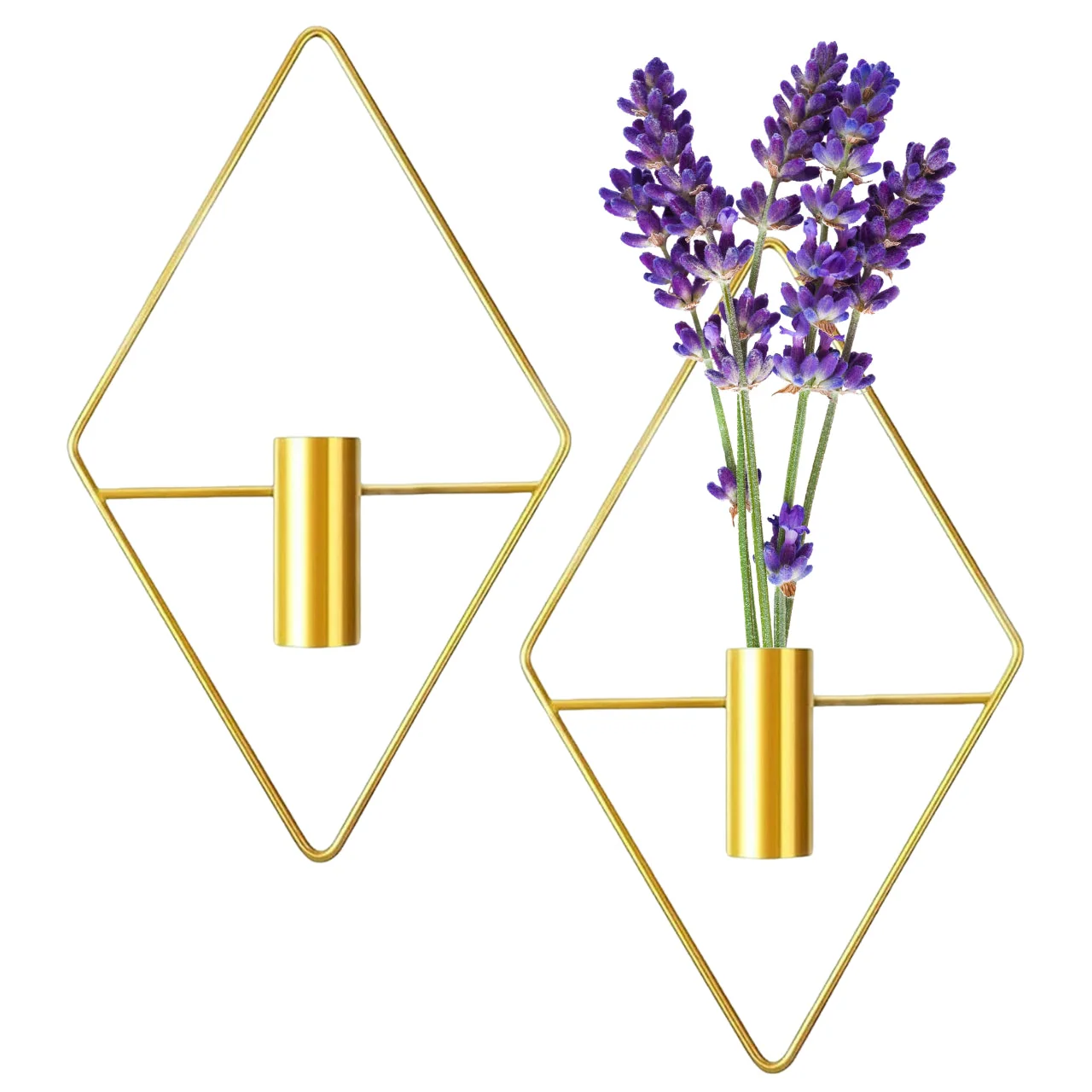 Diamond Shape Wall Hanging Planter – Gold Metal (Set of 2)