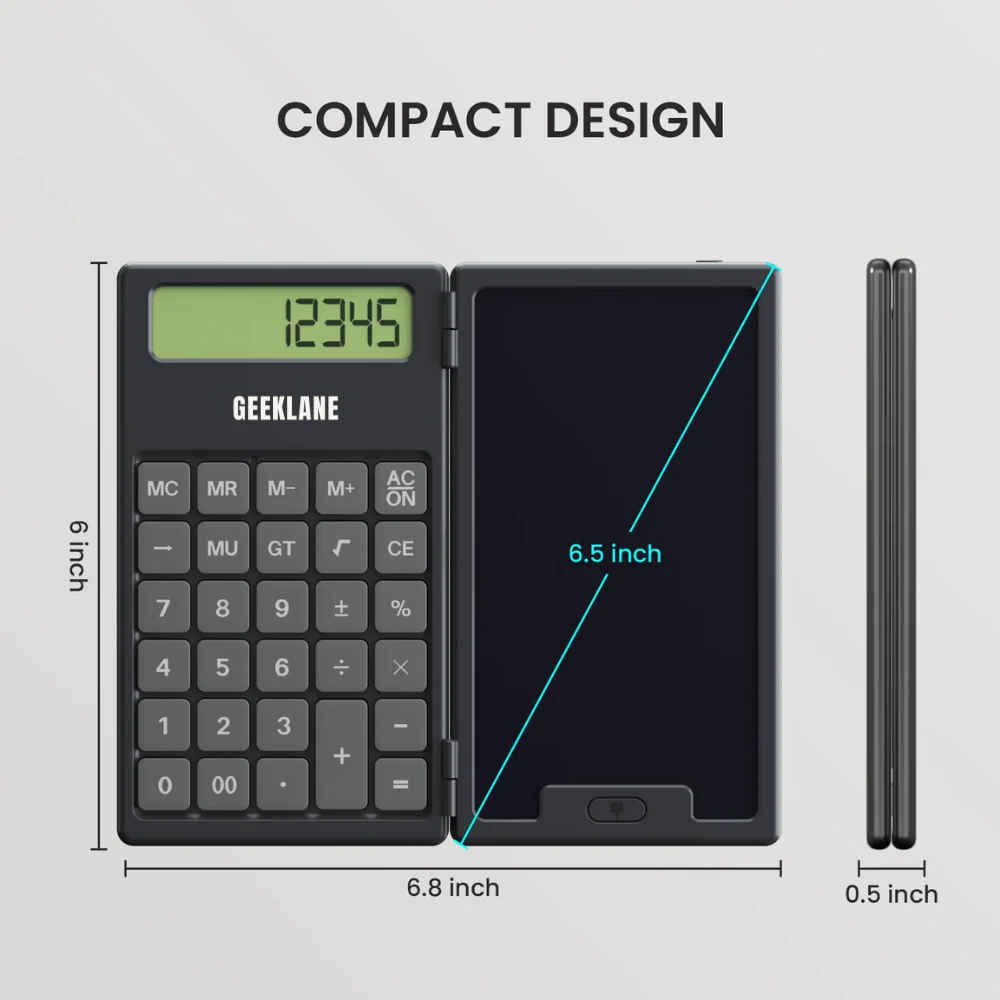 DigiFold: 2-in-1 Foldable Calculator & LCD Writing Pad – 12-Digit Pocket Calculator with 6.5-Inch Screen & Stylus for Office, School & On-the-Go Use - Image 7