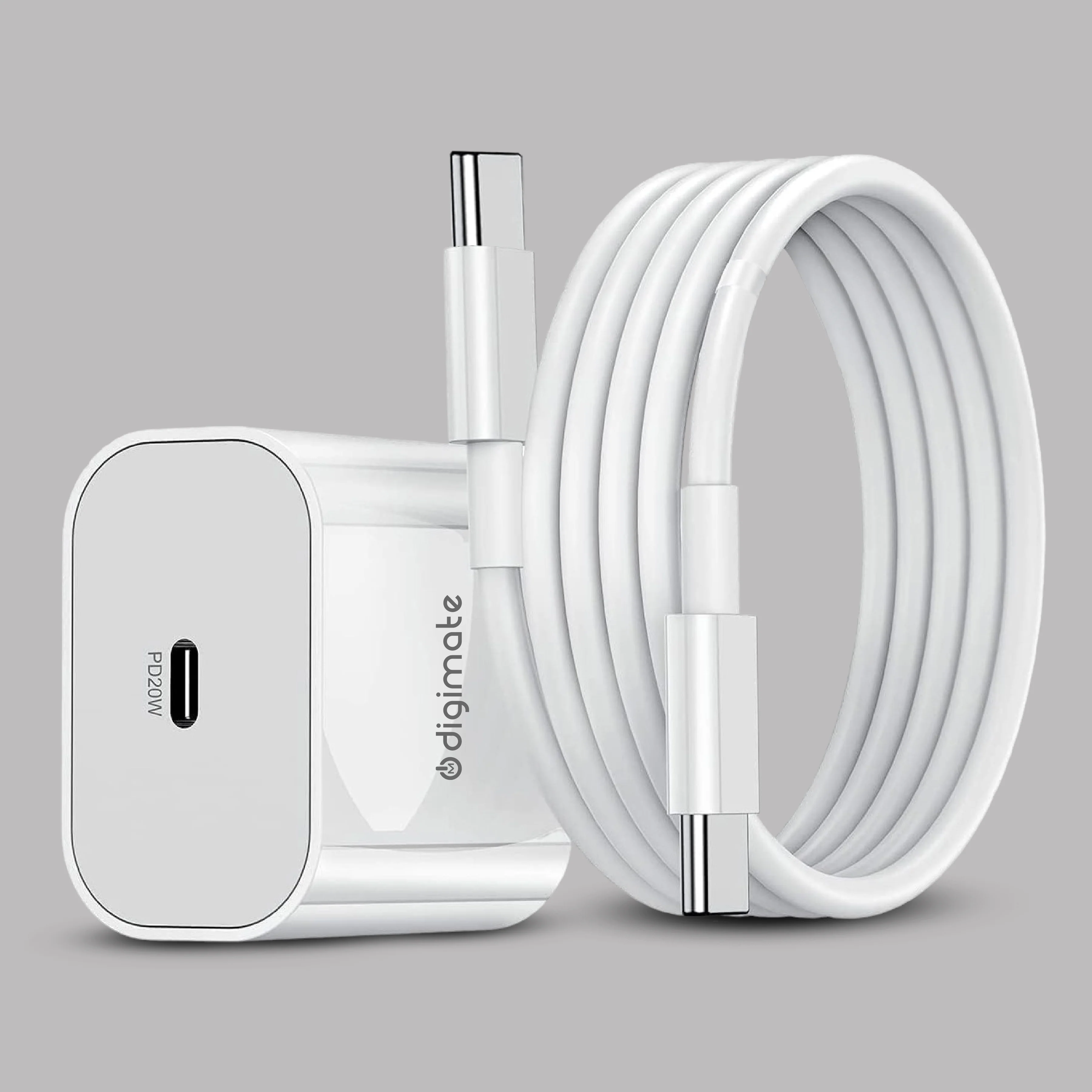 Digimate 20W PD Type-C Fast Charger with Type-C to Type-C Cable (DG-ADP-1004, White) - Image 9