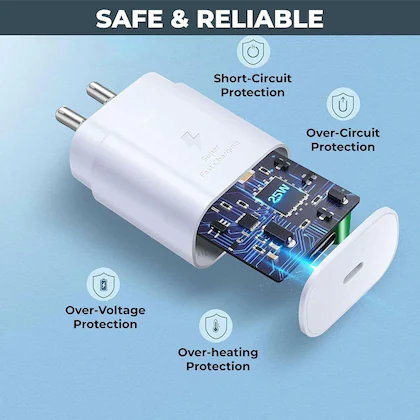 Digimate 25W Type- C to C Charger with 3Amp Cable Compatible with Samsung (Charger & Cable, White) - Image 3