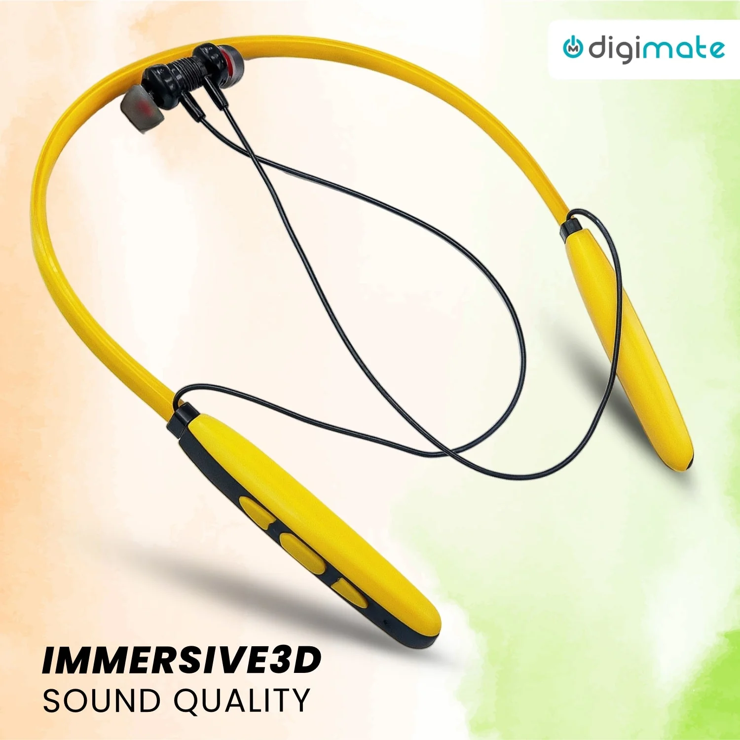 Digimate Aazadi 2.0, 30Hours Play Time Neckband, 5.0Bluetooth Voice Assistant Type-C Fast Charging With MIC (DG-NB-1010, Yellow) - Image 4