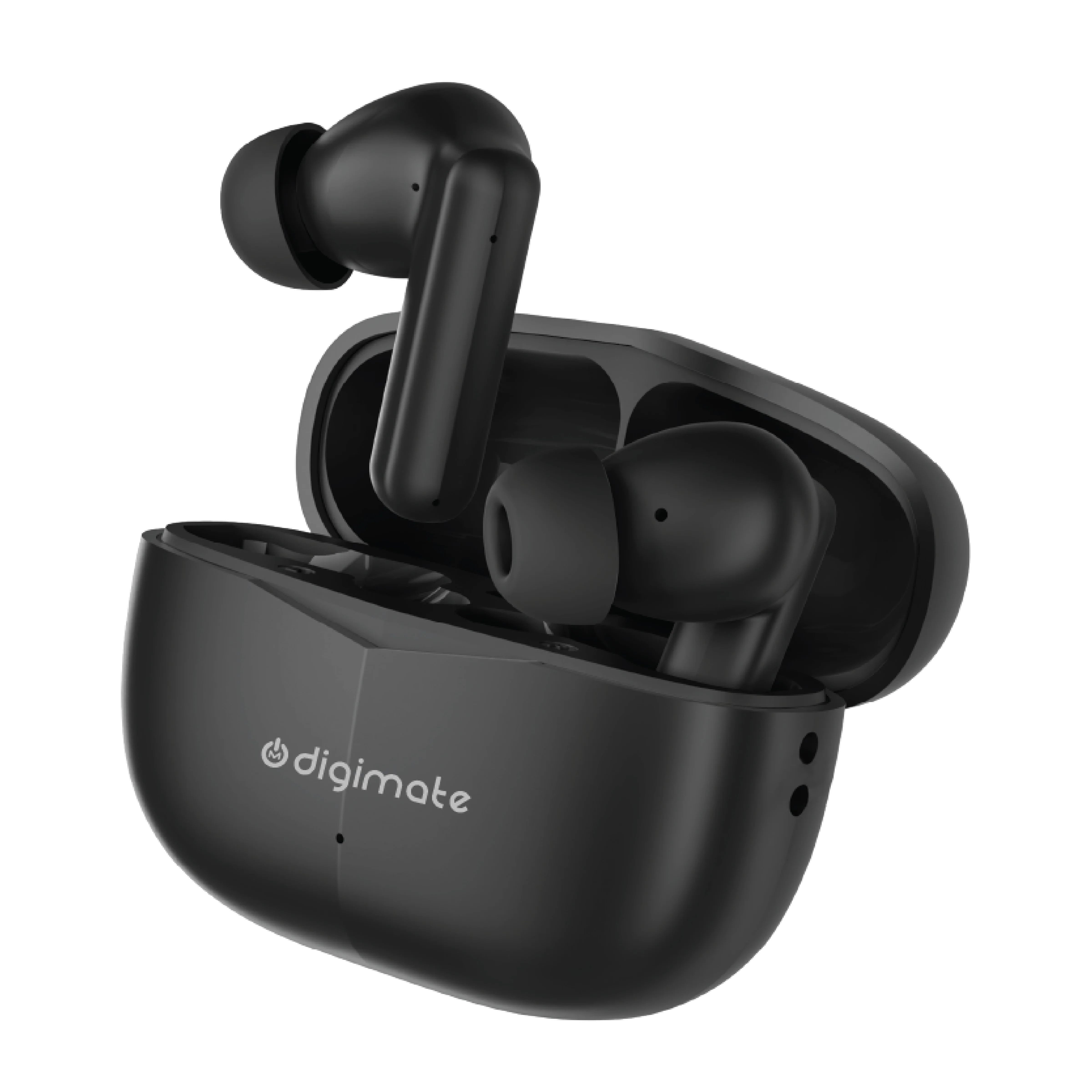 Digimate Budmax True Wireless Earbuds With 30H Playtime, Bluetooth 5.2, Dual Mic for Clear Calls, 300mAh Battery, Type-C Fast Charging, Voice Assistant Enabled (Black) - Image 2