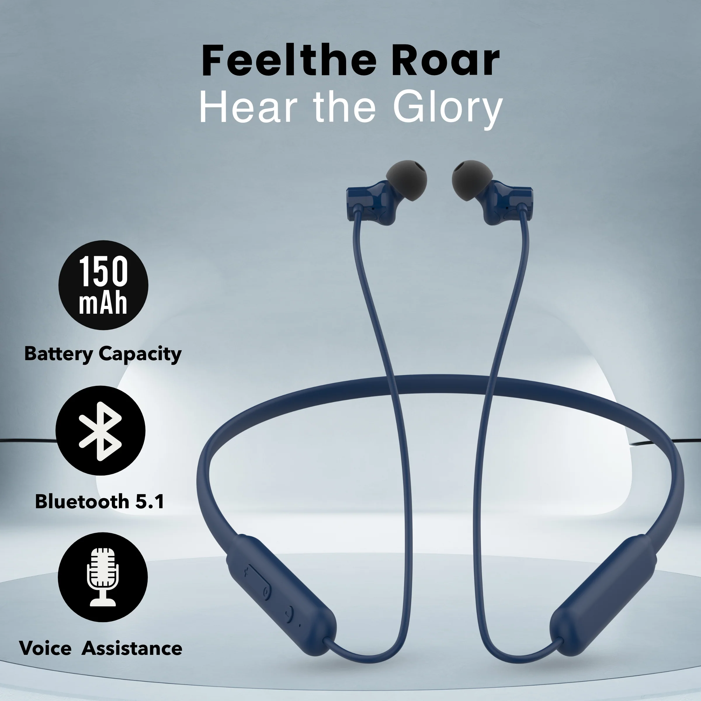 Digimate Gabbar 24Hours Playtime Wireless Bluetooth Neckband, Bluetooth 5.1, Fast Type-C Charging With Mic & Voice Assistant, IPX2 Waterproof (DG-NB-1011, Blue) - Image 5