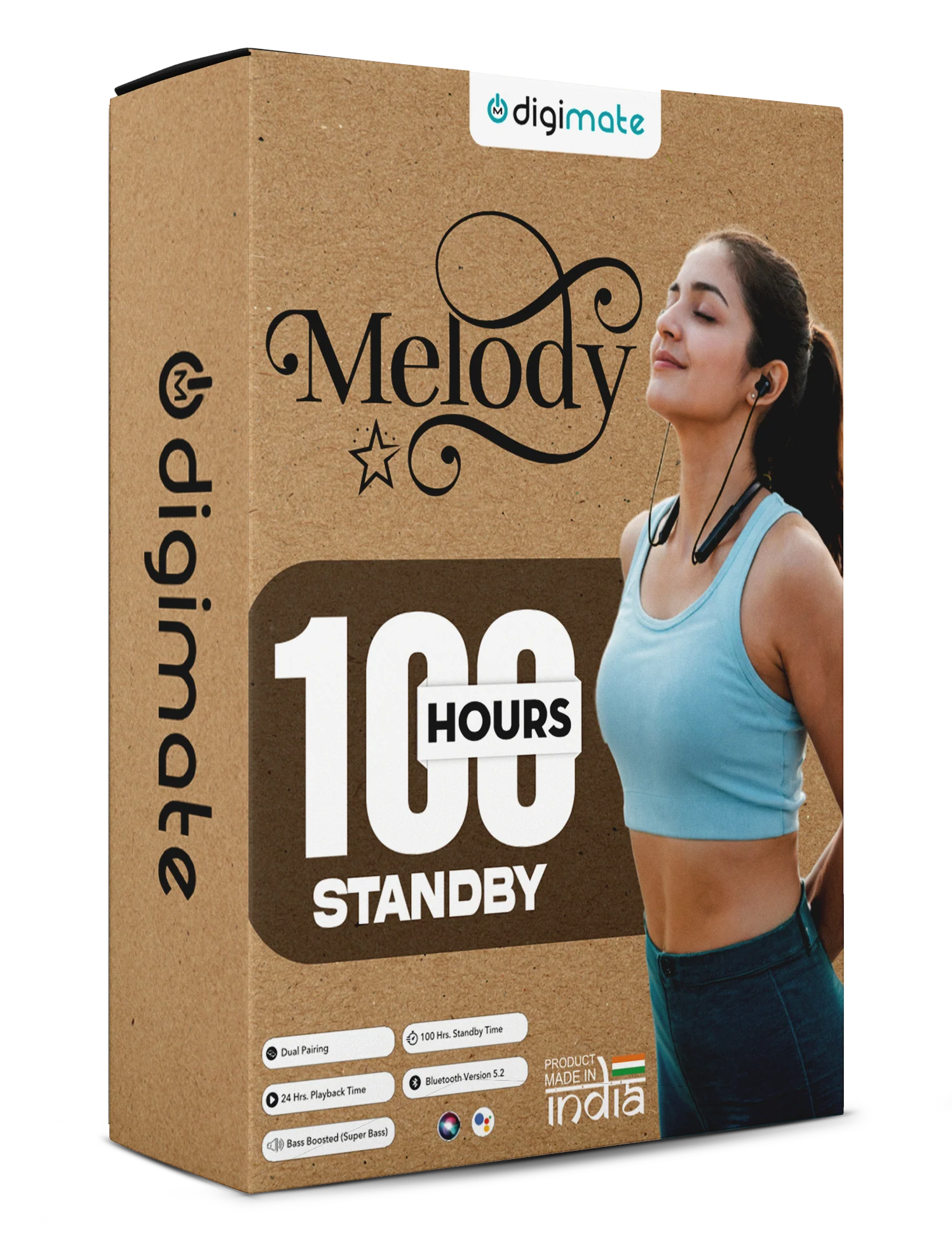 Digimate Melody Wireless Neckband, 100Hrs Standby, Bluetooth 5.2, Type-C Fast Charging, Voice Assistant Support (DG-NB-1014) with FREE Thudd Earbuds!! Limited Time Offer! - Image 4