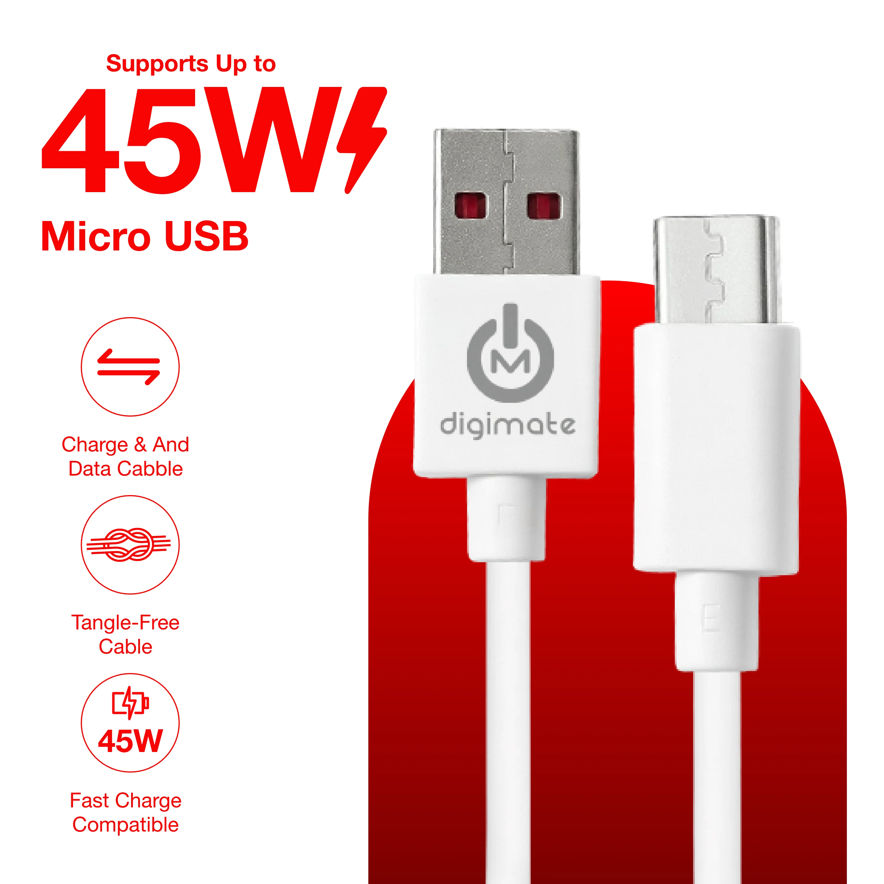 Digimate Raftarr Micro USB Fast Charging Cable, Up to 45W Support, TPE Tangle-Free Design (DG-DC-RAFTAAR-01) - Image 3