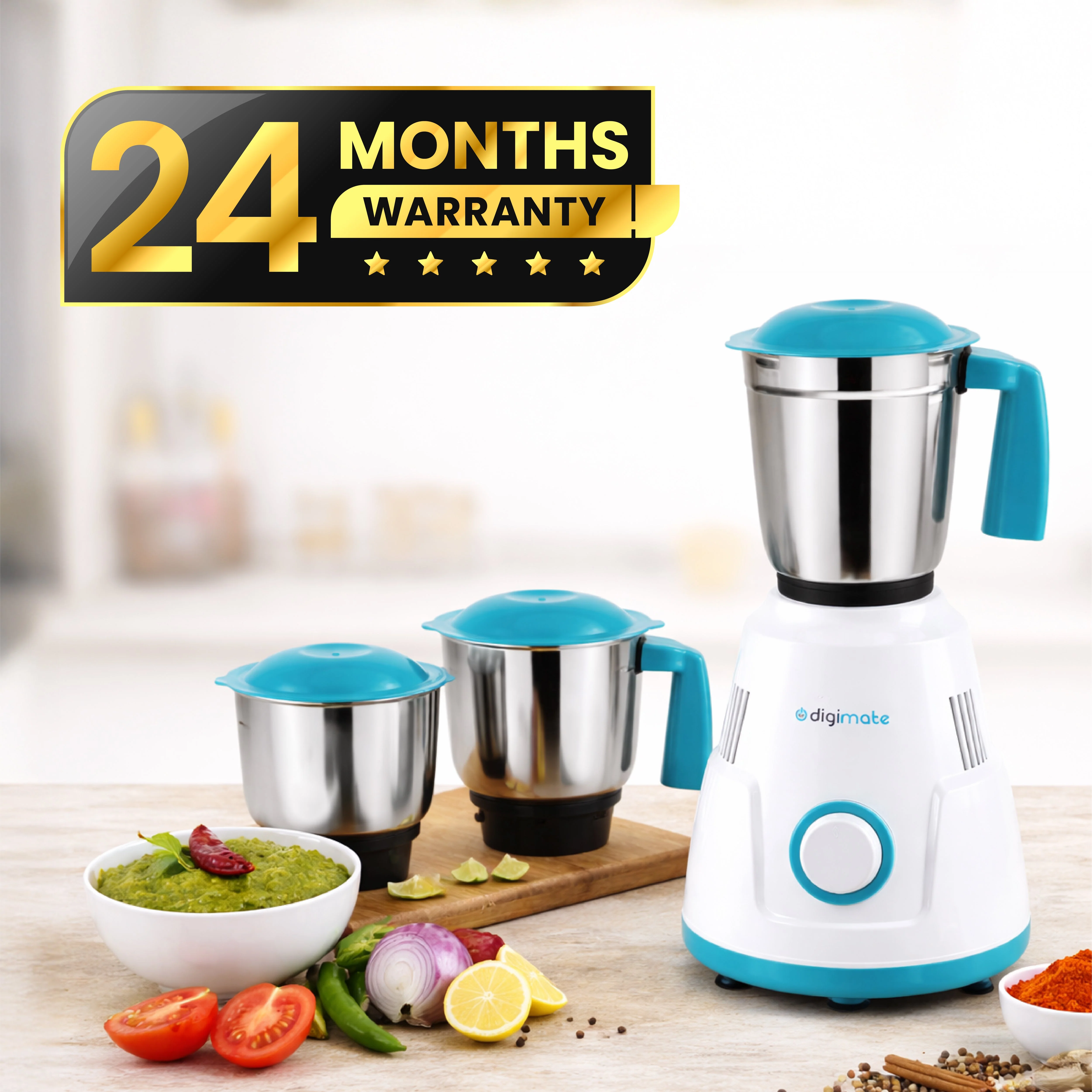 Digimate Sakhi 500W Mixer Grinder With 3 Jars, Power-Packed Performance for Everyday Cooking (DG-MG-Sakhi-01, Blue & White) - Image 5