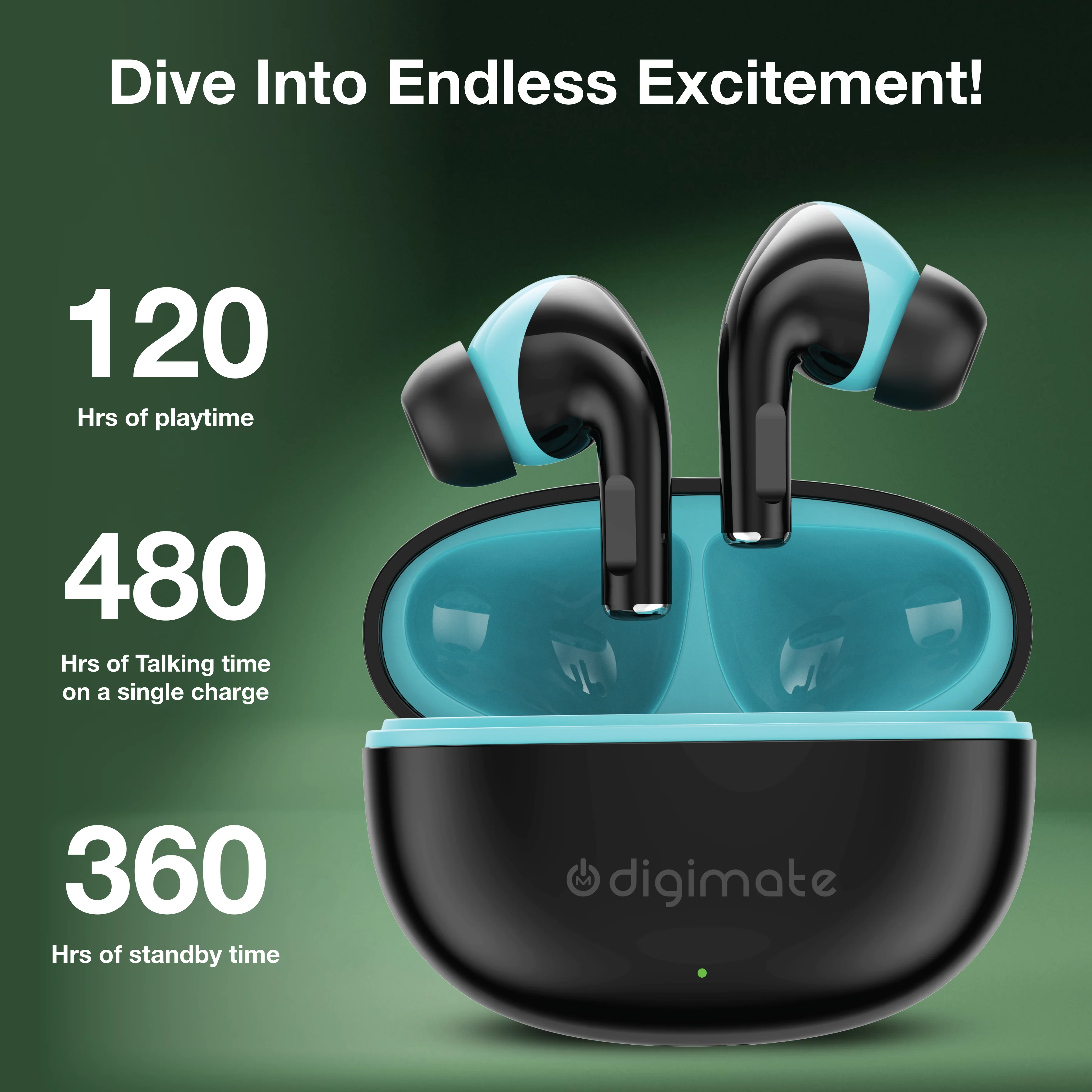 Digimate Sargam 120Hrs Playtime 5.0 Bluetooth Wireless Earbuds with Fast Charging, HD Dual Mic (DG-EB-Sargam-03-Black) - Image 10