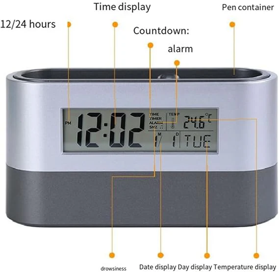 Digital Table Clock With Pen Holder, Home Office Essentials 1pc - Image 5
