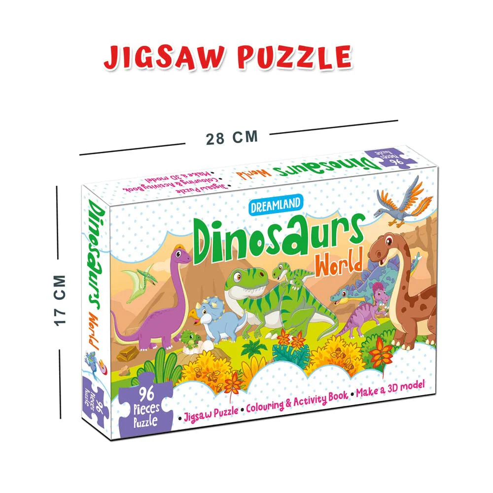 Dinosaurs World Jigsaw Puzzle for Kids – 96 Pcs | With Colouring & Activity Book and 3D Model - Image 2