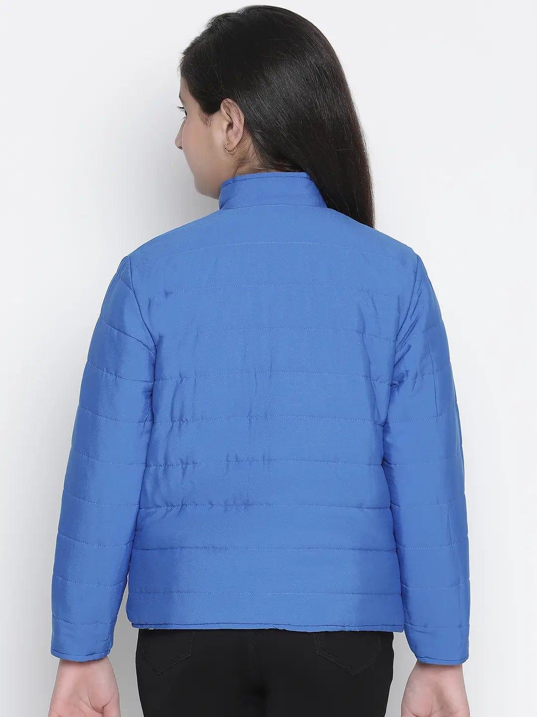 Diva Blue Floral Printed Reversible Quilted Girl Jacket - Image 4