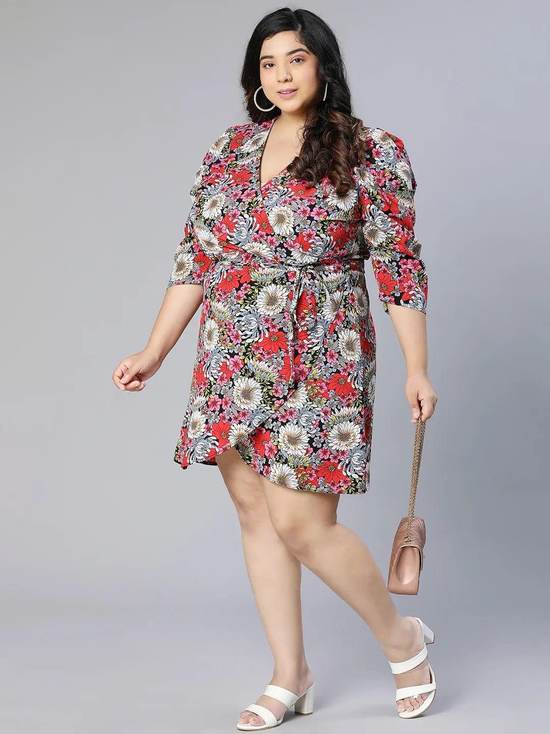 Diva Floral Print Overlapped Women Plus Size Curvy Dress - Image 8