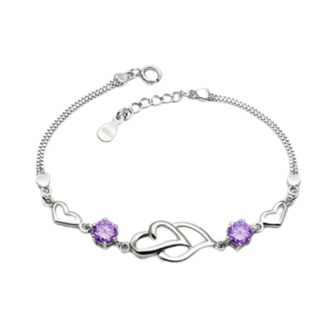 Double Heart Shape Silver Plated Cz Crystal Bracelet For Women & Girls - Image 19