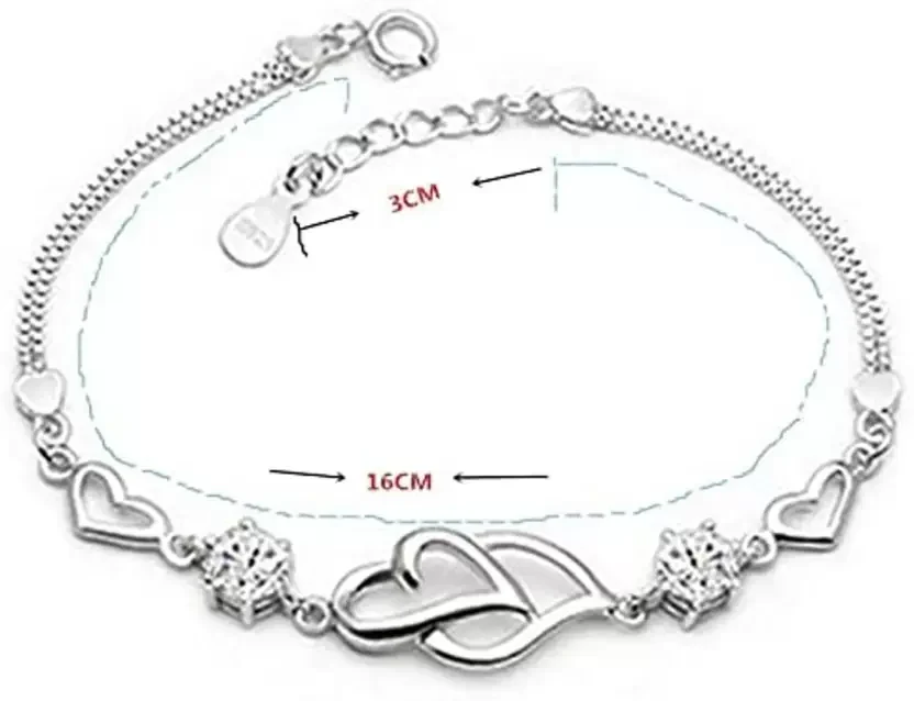 Double Heart Shape Silver Plated Cz Crystal Bracelet, Gift For Loved One, Valentine'S Day Gift - Image 6