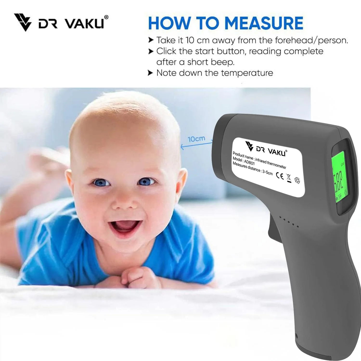 DR VAKU ® Infrared Digital Temperature Gun, Resolution Infrared Thermometer, Multi-Purpose, Wide Range, Non-Contact [With Free Battery] - Image 10