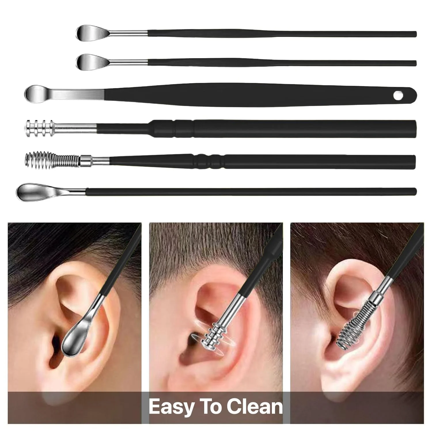 Dr Vaku ® Reusable EarWax Removal Cleaning Tool Kit (Set of 7) Stainless Steel With Storage Case Ear Pick Scoop Curette Cleaner And Spring Buds Safe Easy & Hygienic - Image 2