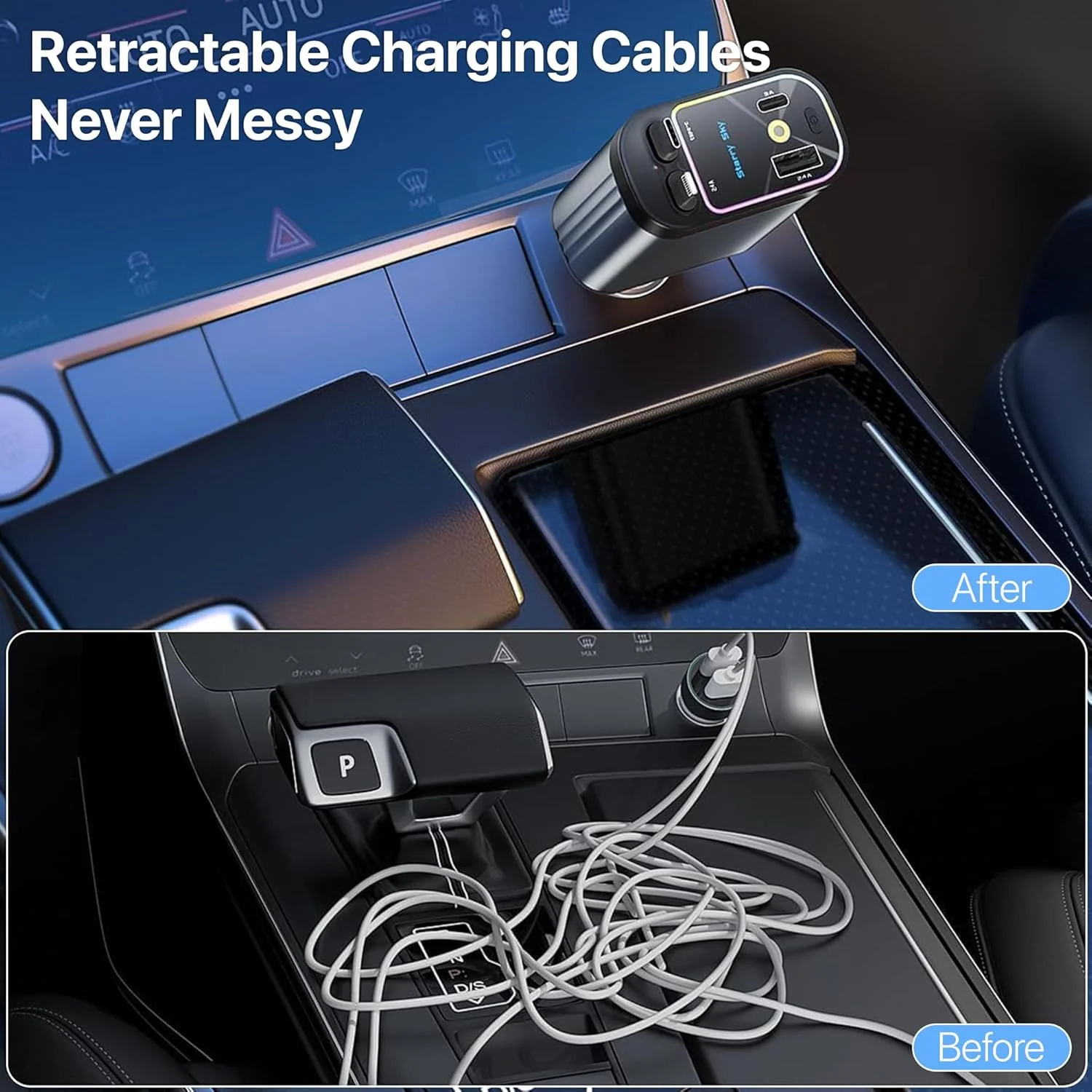 DR VAKU® 4 in 1 Car Charger 66W Dual USB Port with 31.5-Inch Retractable Cables Car Mobile Laptop Adapter for iPhone 16/15/14/13 etc, Samsung All Series, Tablets, & Android Smartphones - Image 7