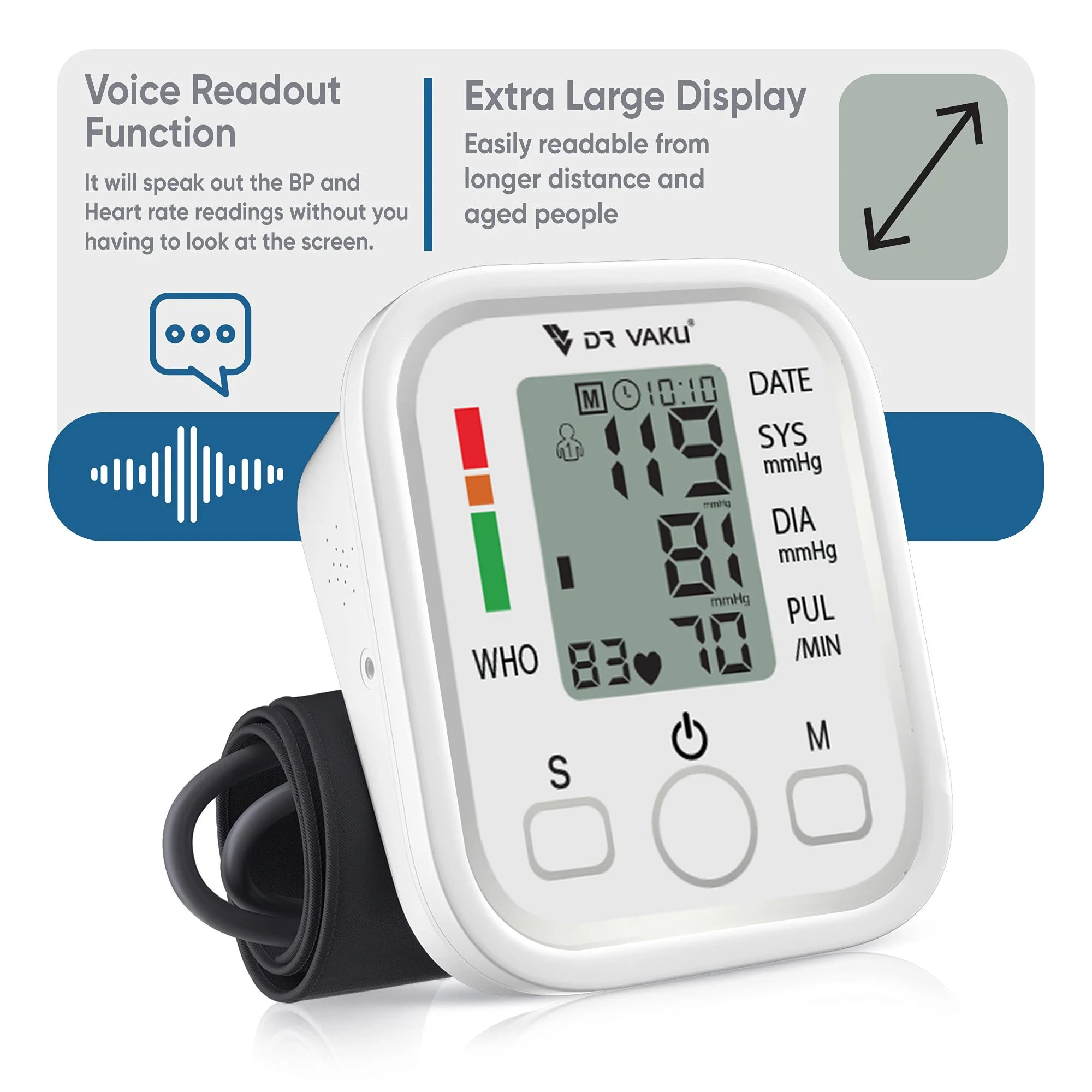 DR VAKU® Blood Pressure Monitor FDA Approved Automatic Upper Arm BP Machine & Digital BP Monitor Cuff Kit Accurate Measurement Largest Display Carrying Case - Image 2