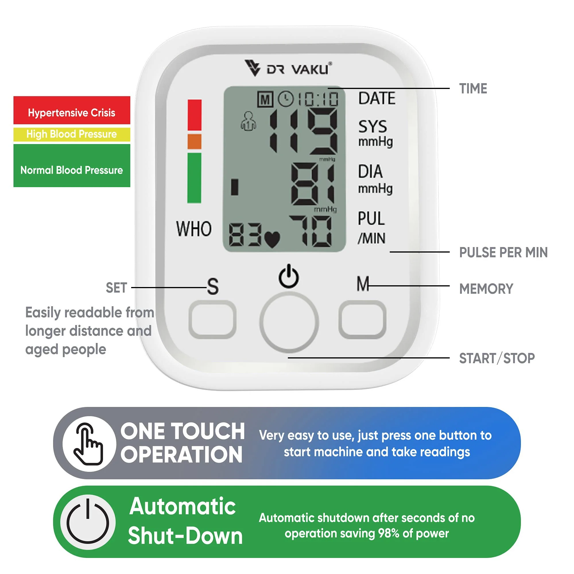 DR VAKU® Blood Pressure Monitor FDA Approved Automatic Upper Arm BP Machine & Digital BP Monitor Cuff Kit Accurate Measurement Largest Display Carrying Case - Image 4