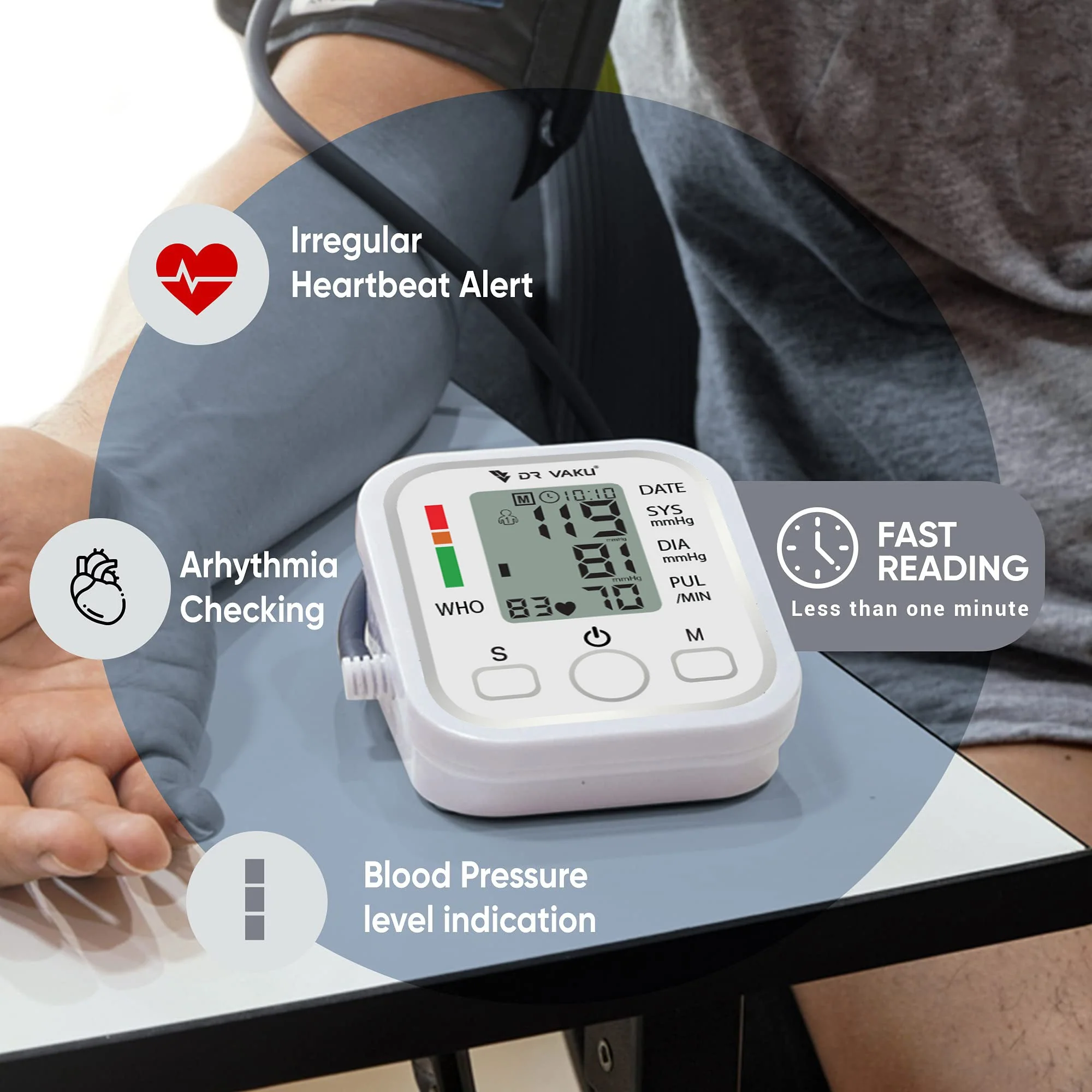DR VAKU® Blood Pressure Monitor FDA Approved Automatic Upper Arm BP Machine & Digital BP Monitor Cuff Kit Accurate Measurement Largest Display Carrying Case - Image 5