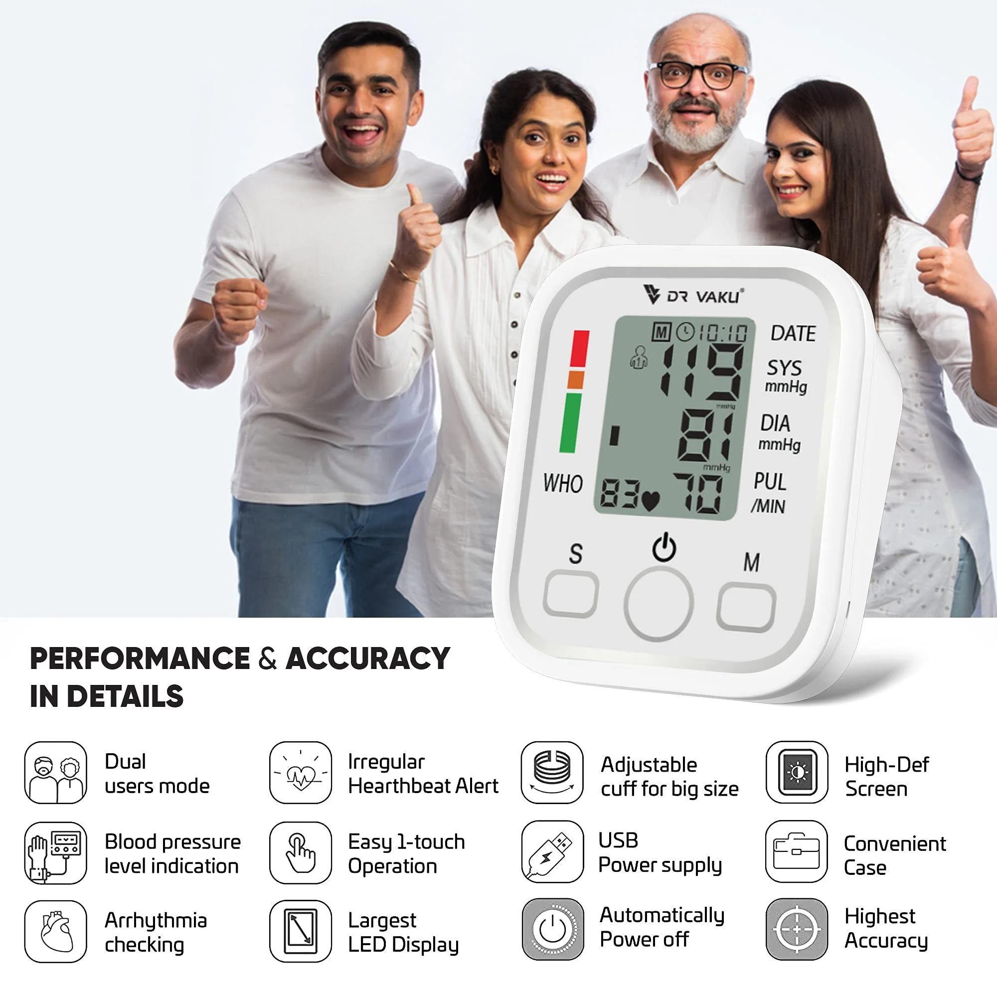 DR VAKU® Blood Pressure Monitor FDA Approved Automatic Upper Arm BP Machine & Digital BP Monitor Cuff Kit Accurate Measurement Largest Display Carrying Case - Image 8