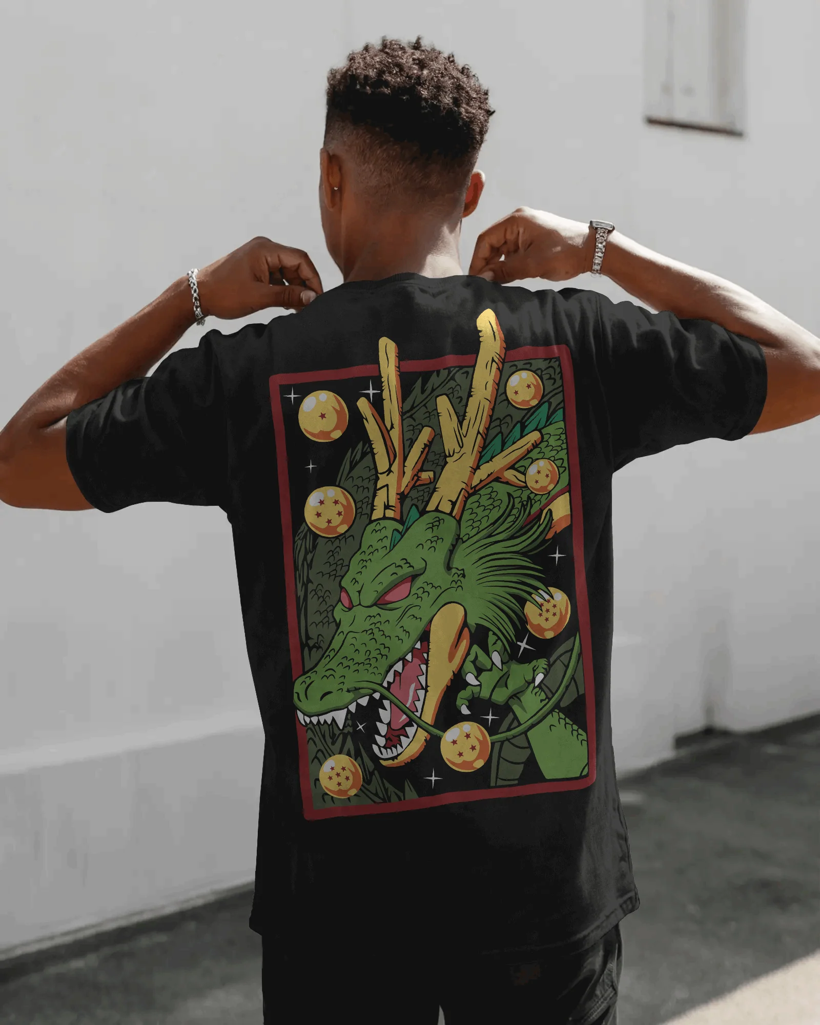 Dragon Ball Shenron & Dragon Balls Graphic T-Shirt (Black) - Image 7