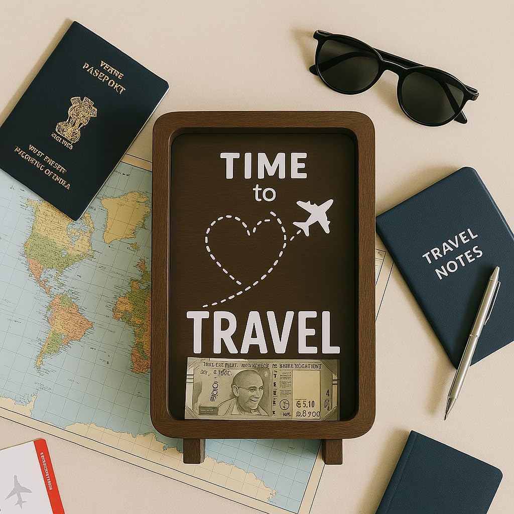 DreamVault: Wooden Travel Fund Savings Box with Count, Decorative Suitcase Piggy Bank for Vacation Goals, Coins & Notes, Perfect Gift for Kids & Adults - Image 4