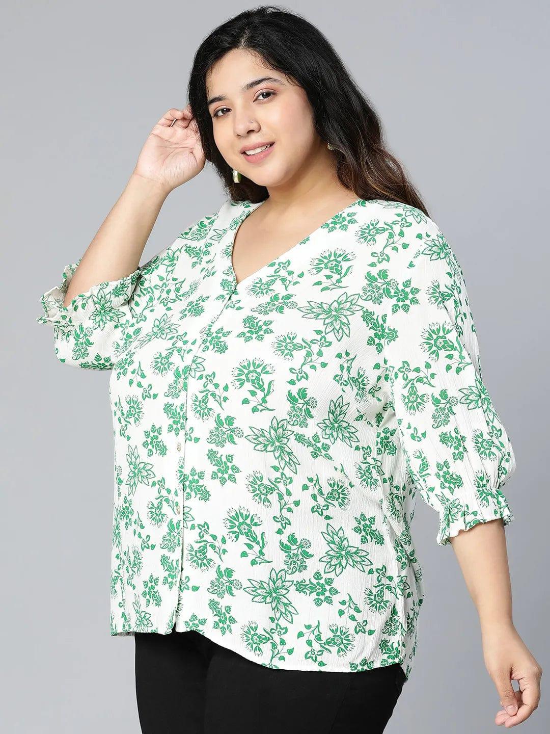 Driftty Green Floral Printed Plus Size Women Top - Image 3