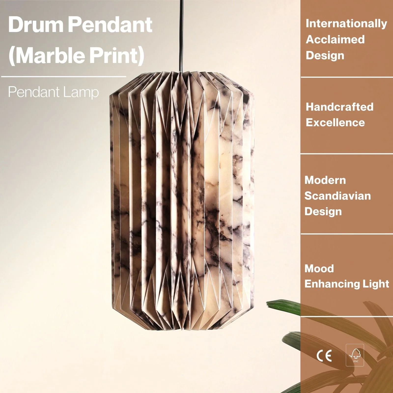 Drum Pendant (Marble Print) Pendant Lamp - Image 5