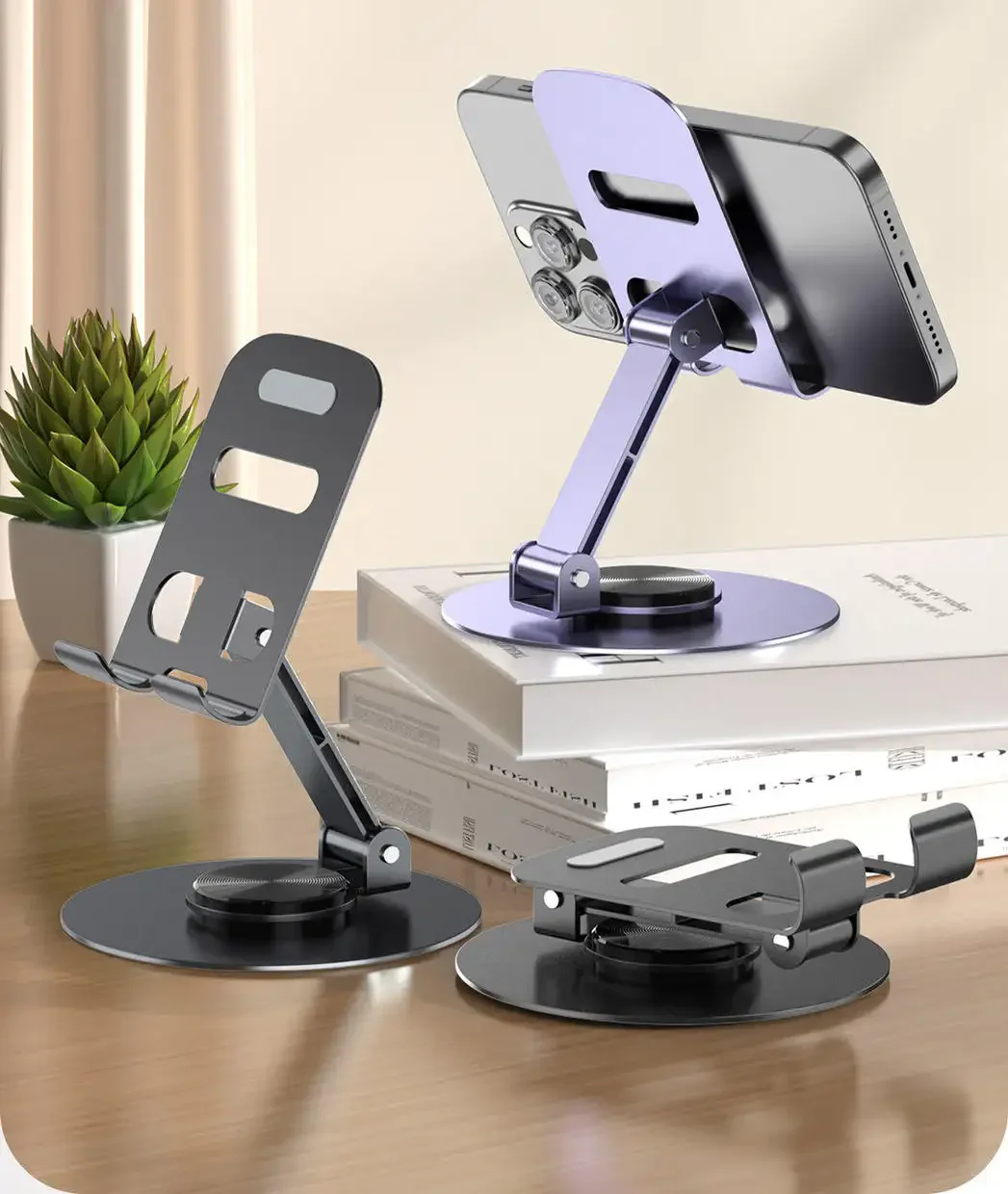 Dsynk Gear Phone Stand, 360-Degree Rotating Metal Desktop Holder, Adjustable and Foldable, Anti-Slip Base - Image 2