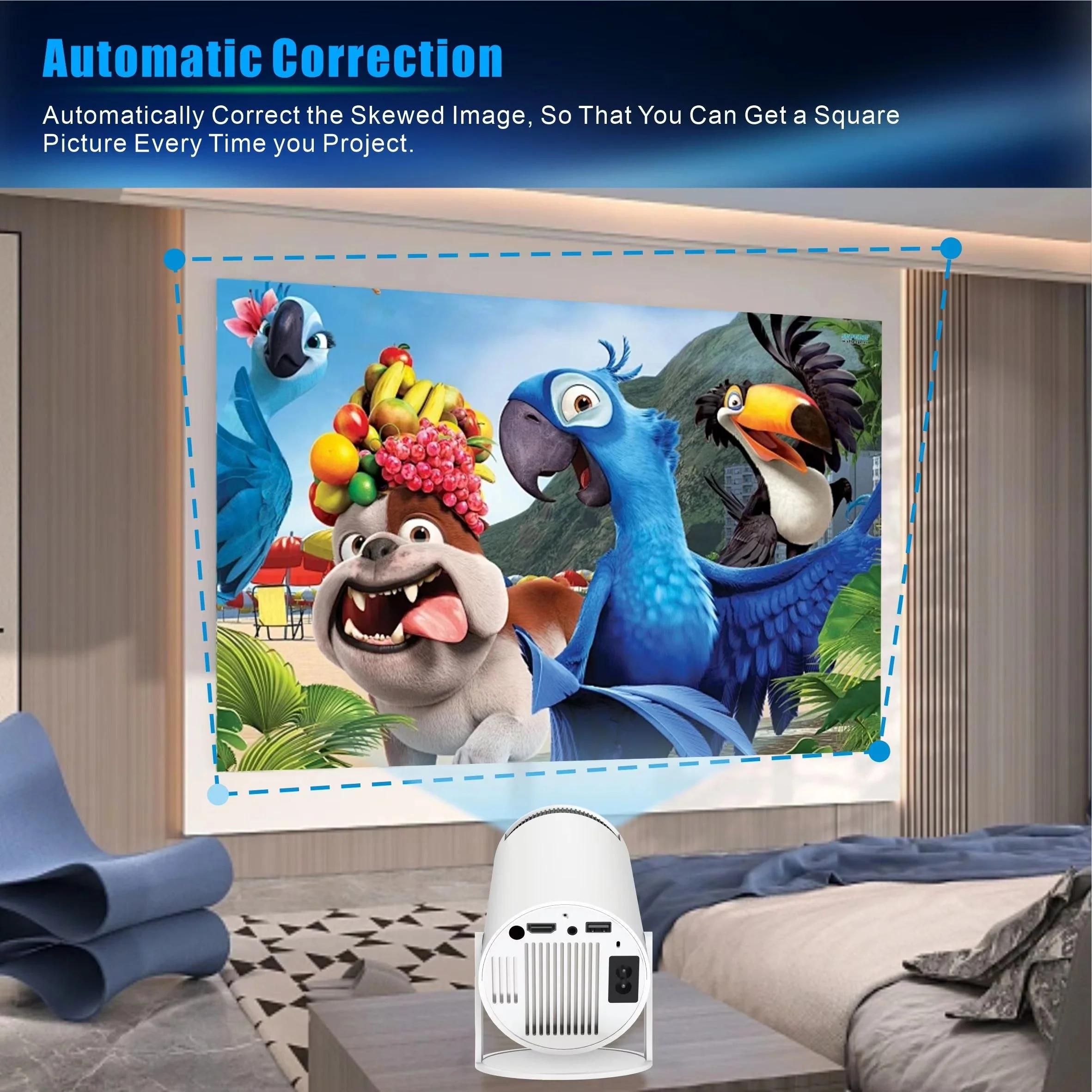 Dsynk Smart Projector with Android 11 HD Projector 1080P 4K WiFi6 BT Home Theater Video Projector 180° Rotatable Stand Car Keystone Correction for Mobile Phone TV Stick - Image 4