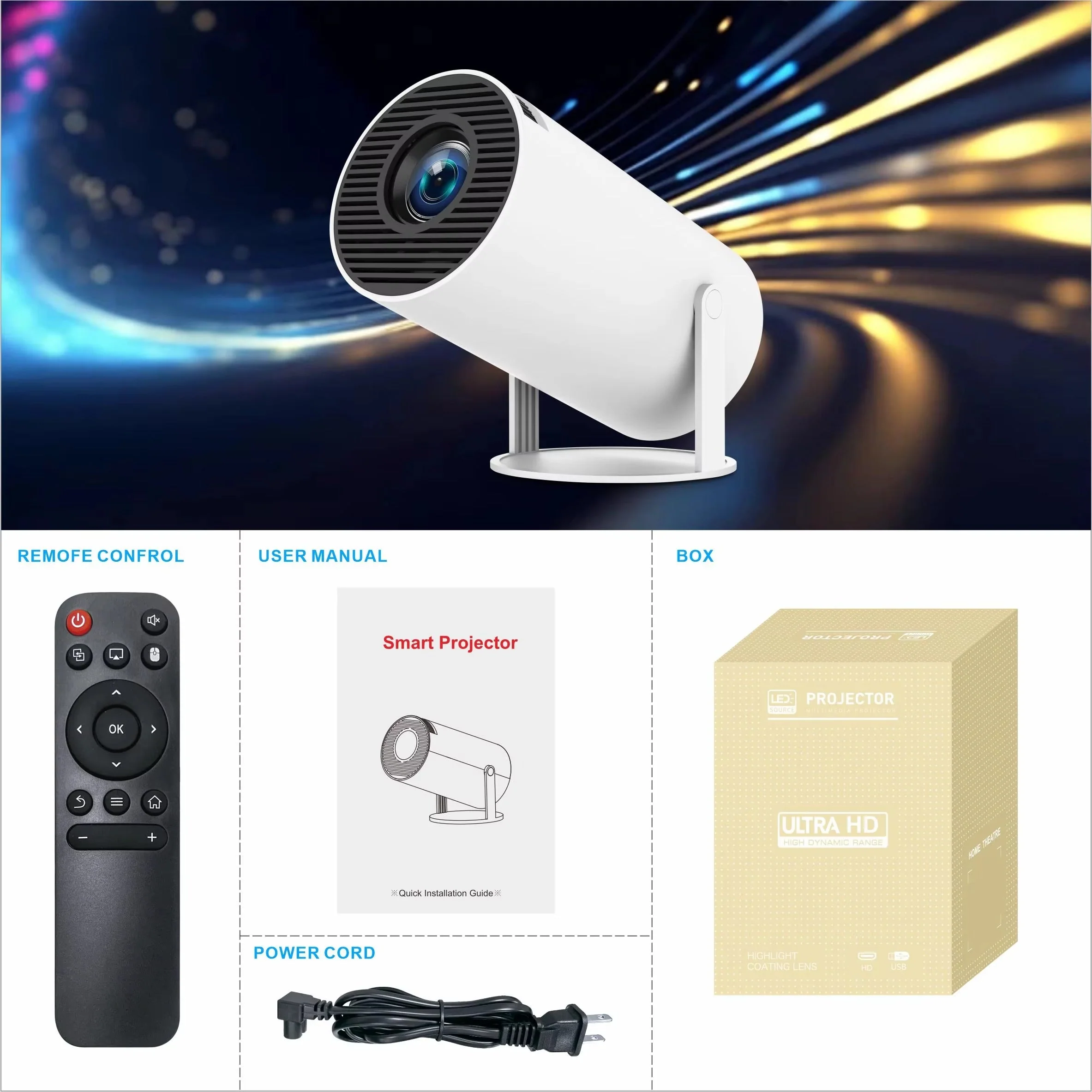 Dsynk Smart Projector with Android 11 HD Projector 1080P 4K WiFi6 BT Home Theater Video Projector 180° Rotatable Stand Car Keystone Correction for Mobile Phone TV Stick - Image 6