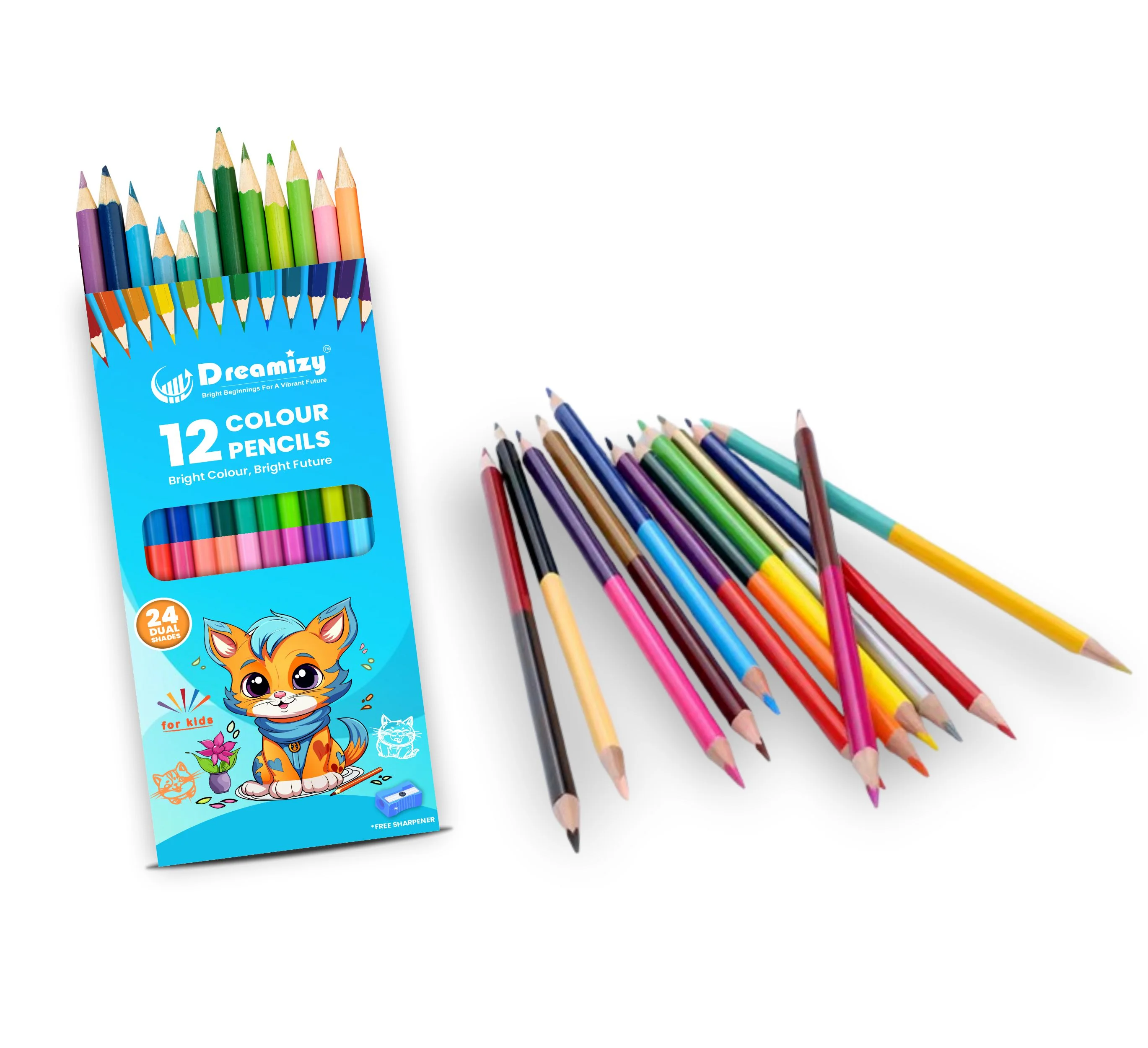 Dual Colour Pencils - 12 Pencils | 24 Shades with Sharpener & 12 Colours Plastic Crayons (Combo pack of 2 set - Multicolours) - Image 4