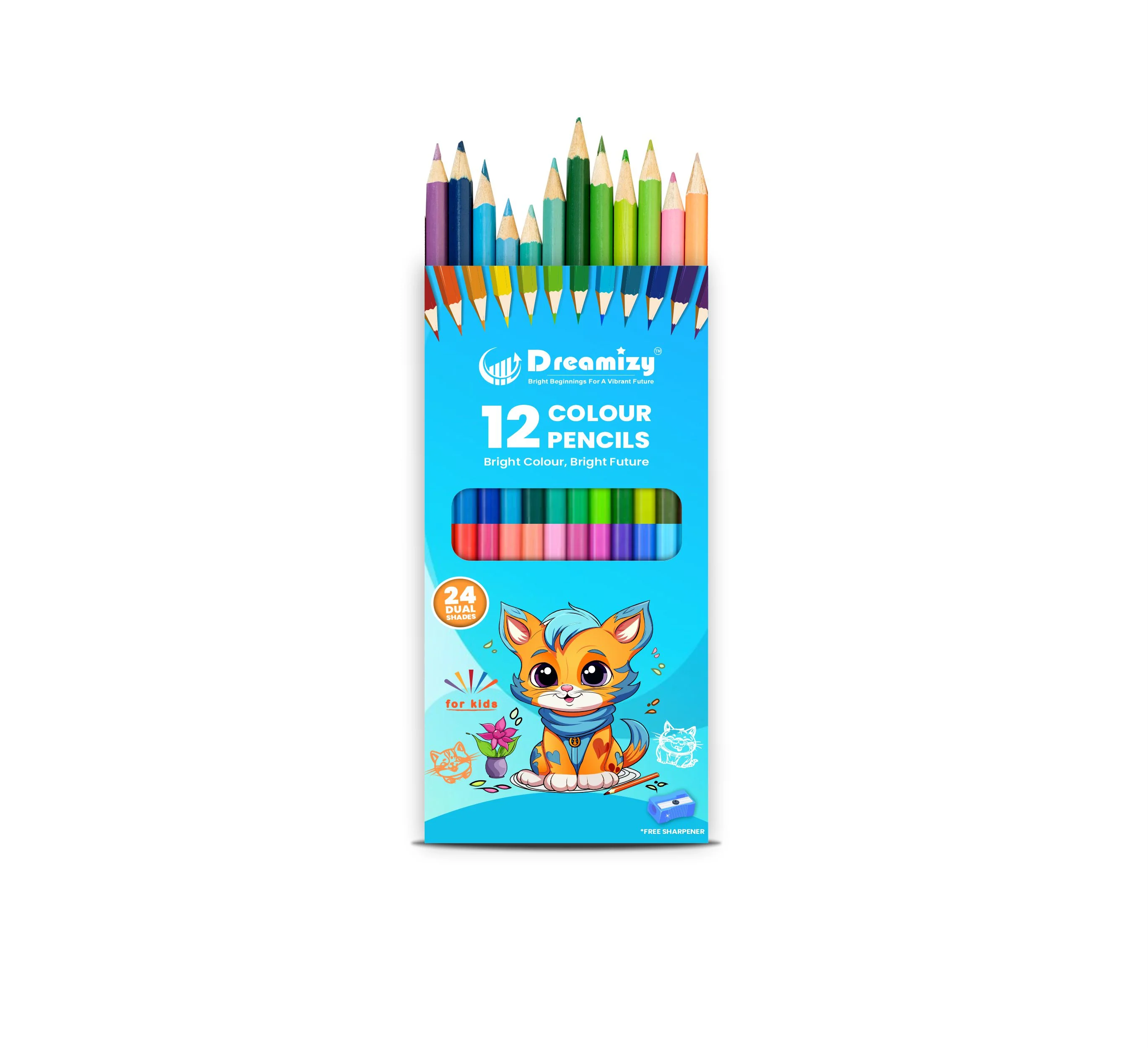 Dual Colour Pencils - 12 Pencils | 24 Shades with Sharpener | Long Wooden Colouring Pencils for Kids & Adults - Image 2